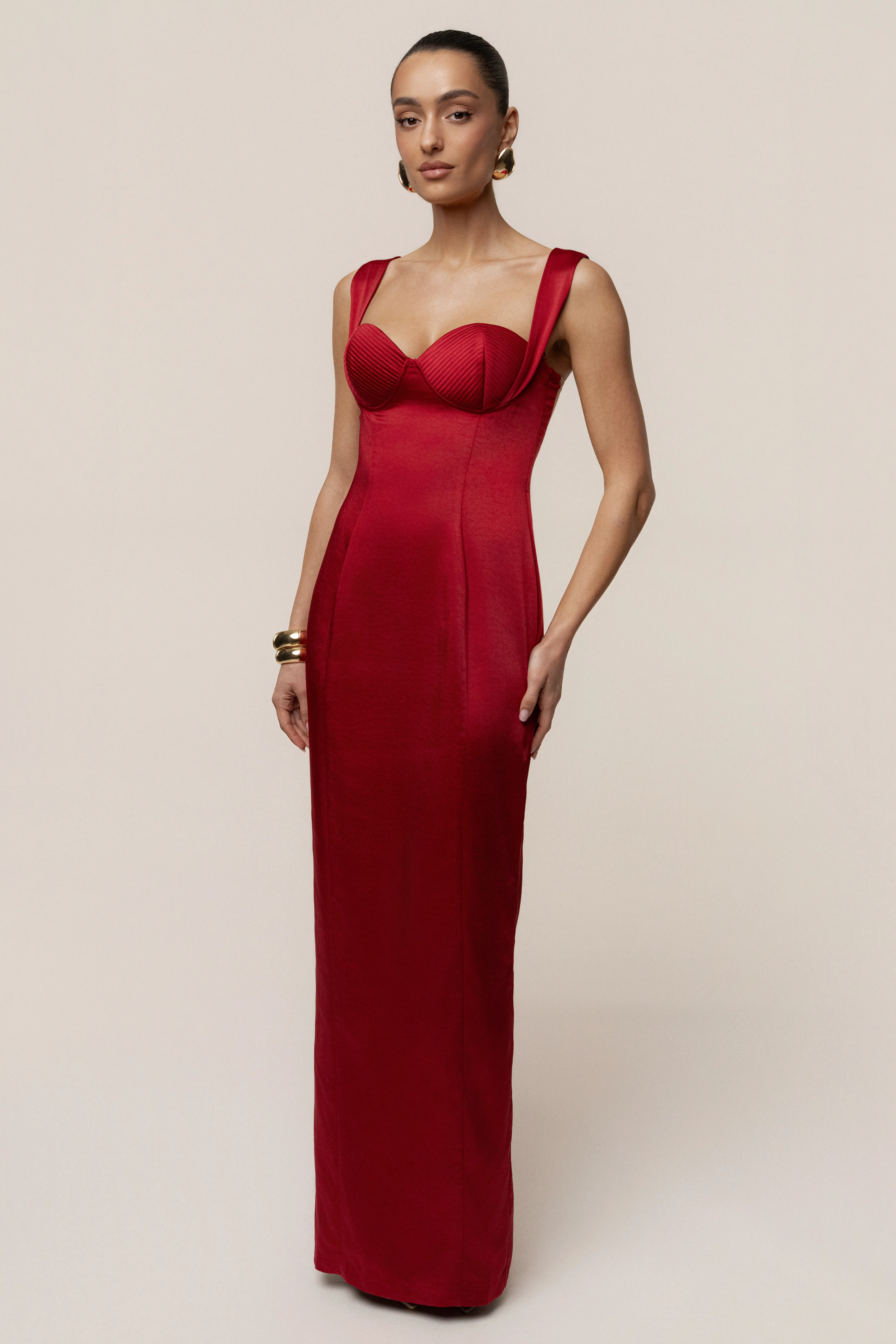 Red Amour Satin Maxi Dress - Image 9