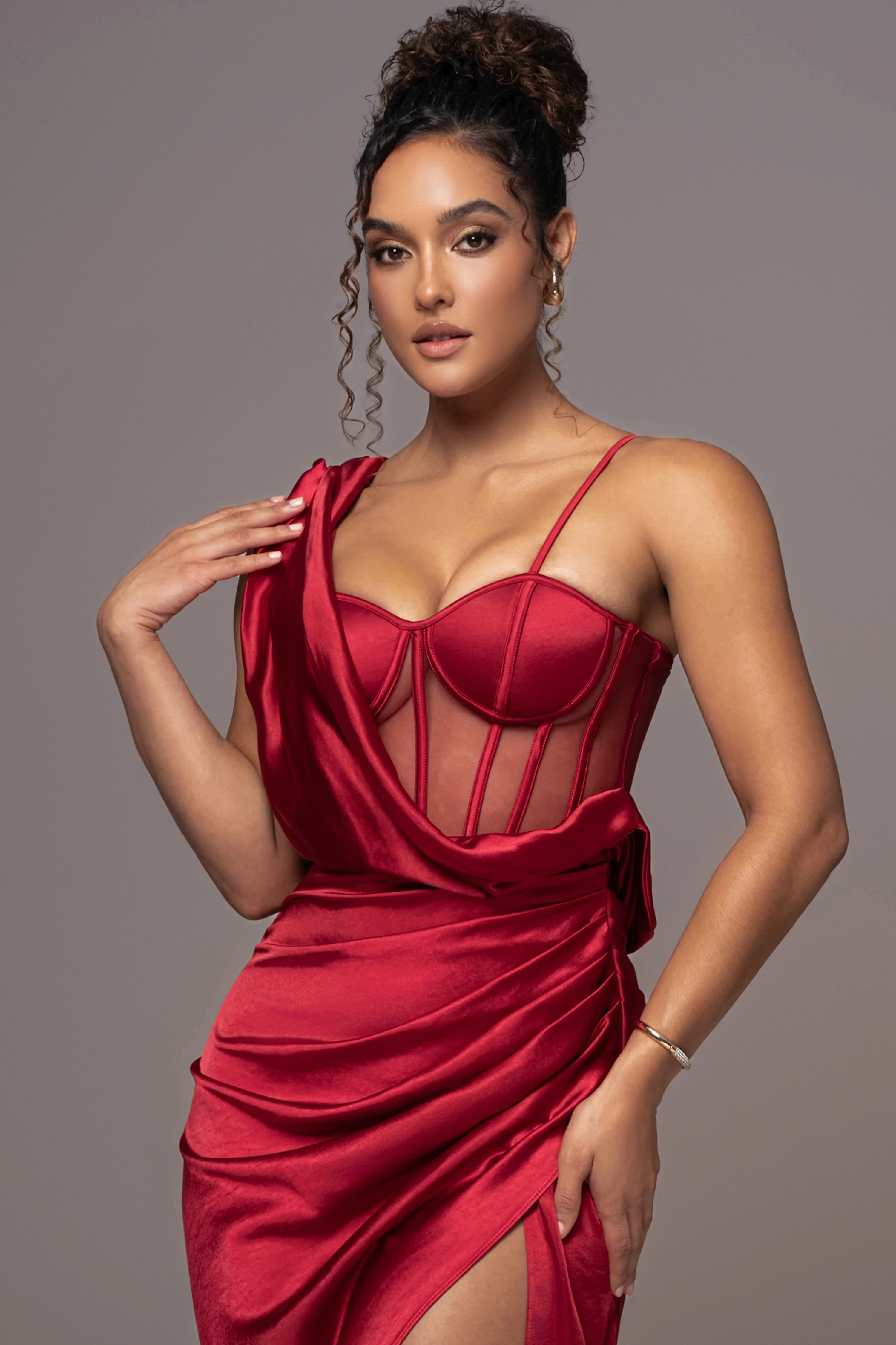 Red Anastacia Drape Maxi Dress - Image 4