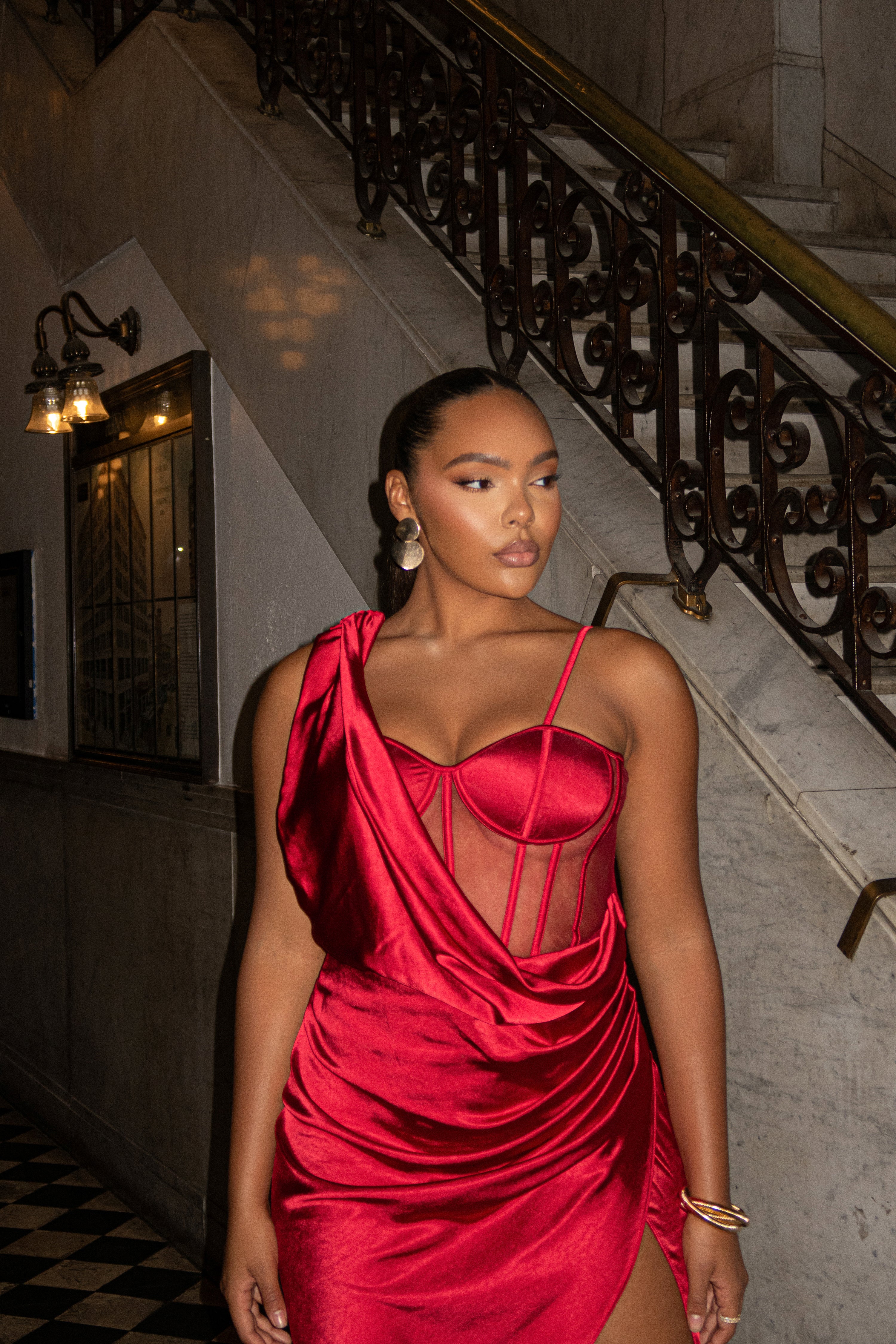 Red Anastacia Drape Maxi Dress - Image 5