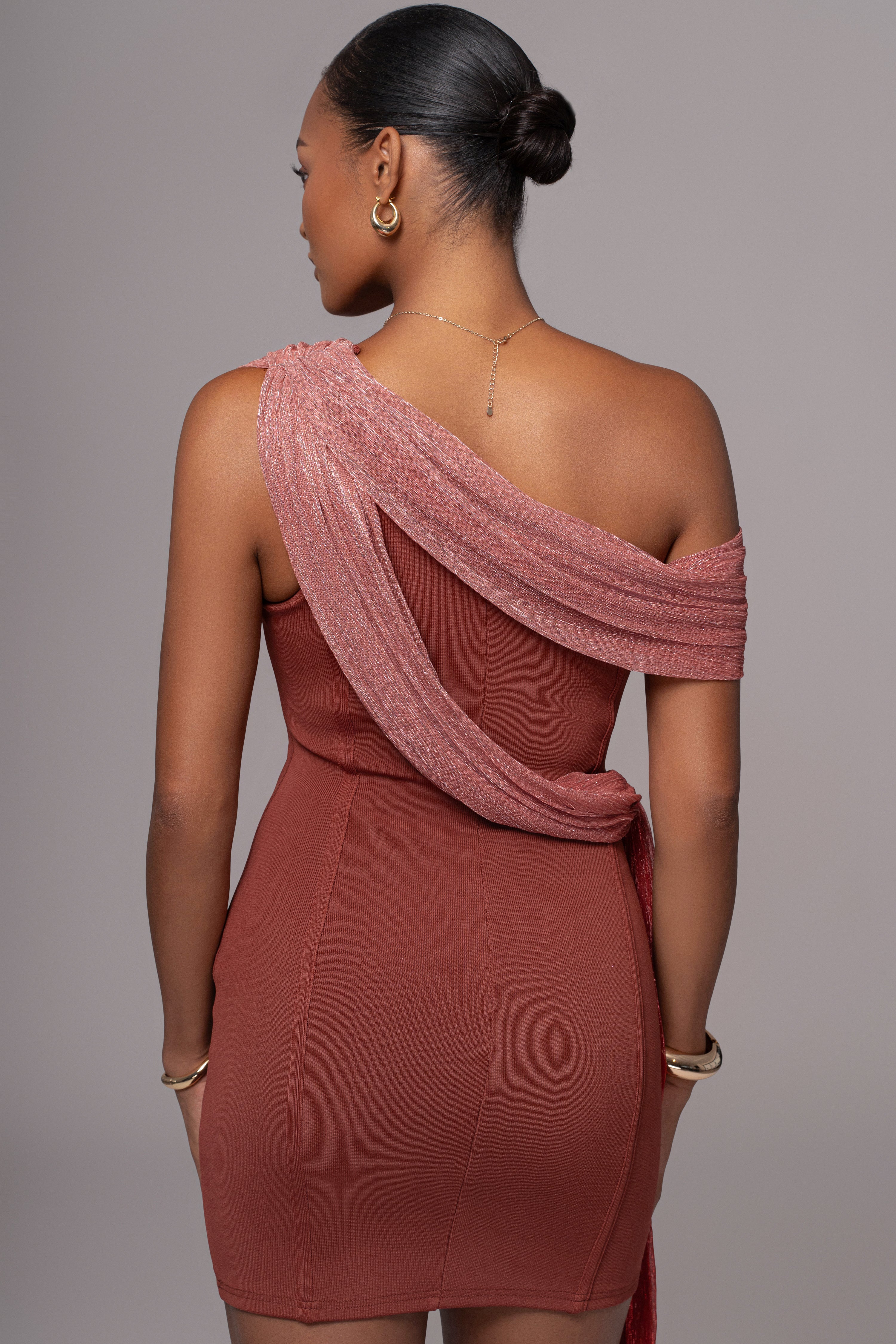 Red Asymmetric Drape Mini Dress - Image 6