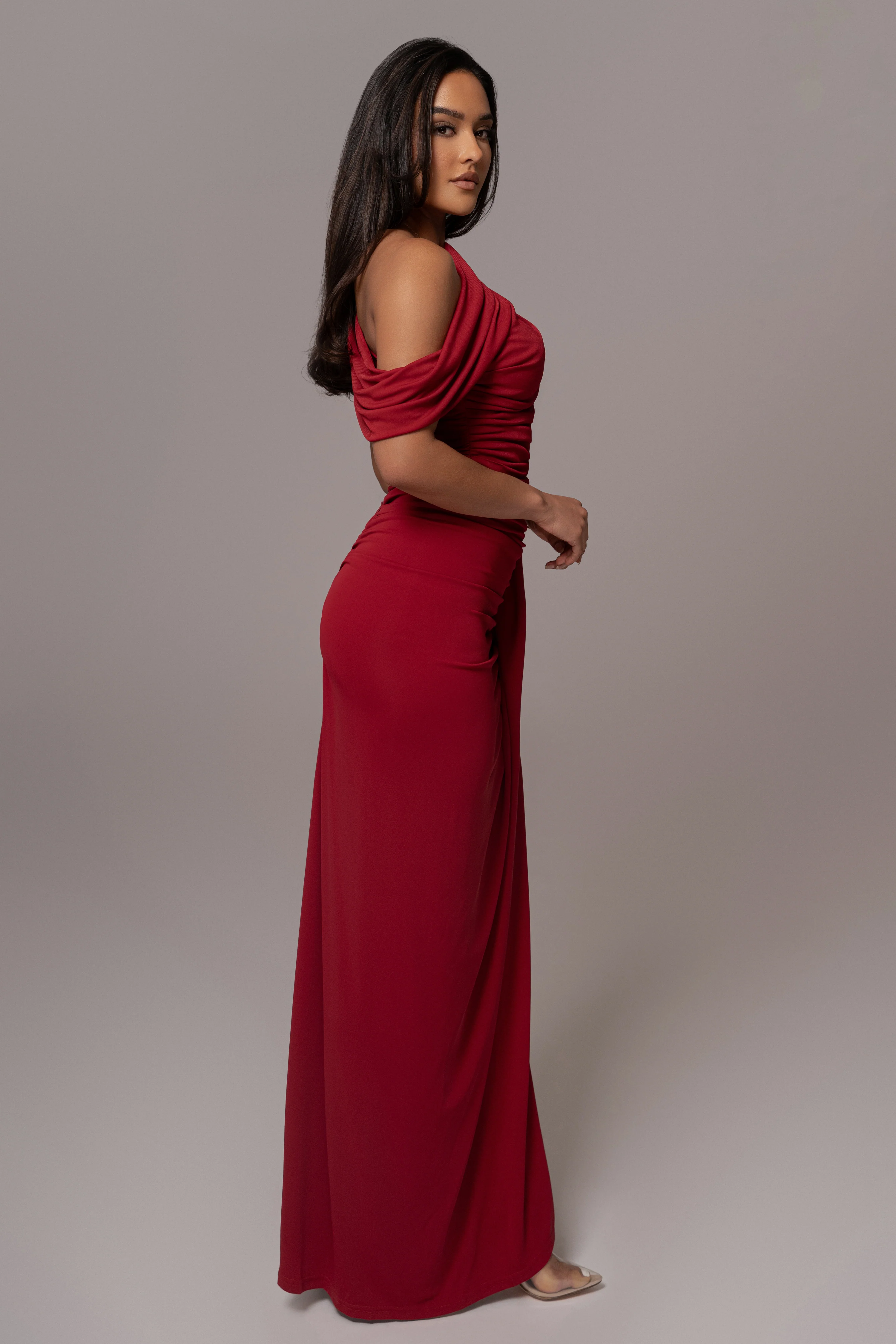 Red Asymmetric Draped Roselyn Top - Image 6