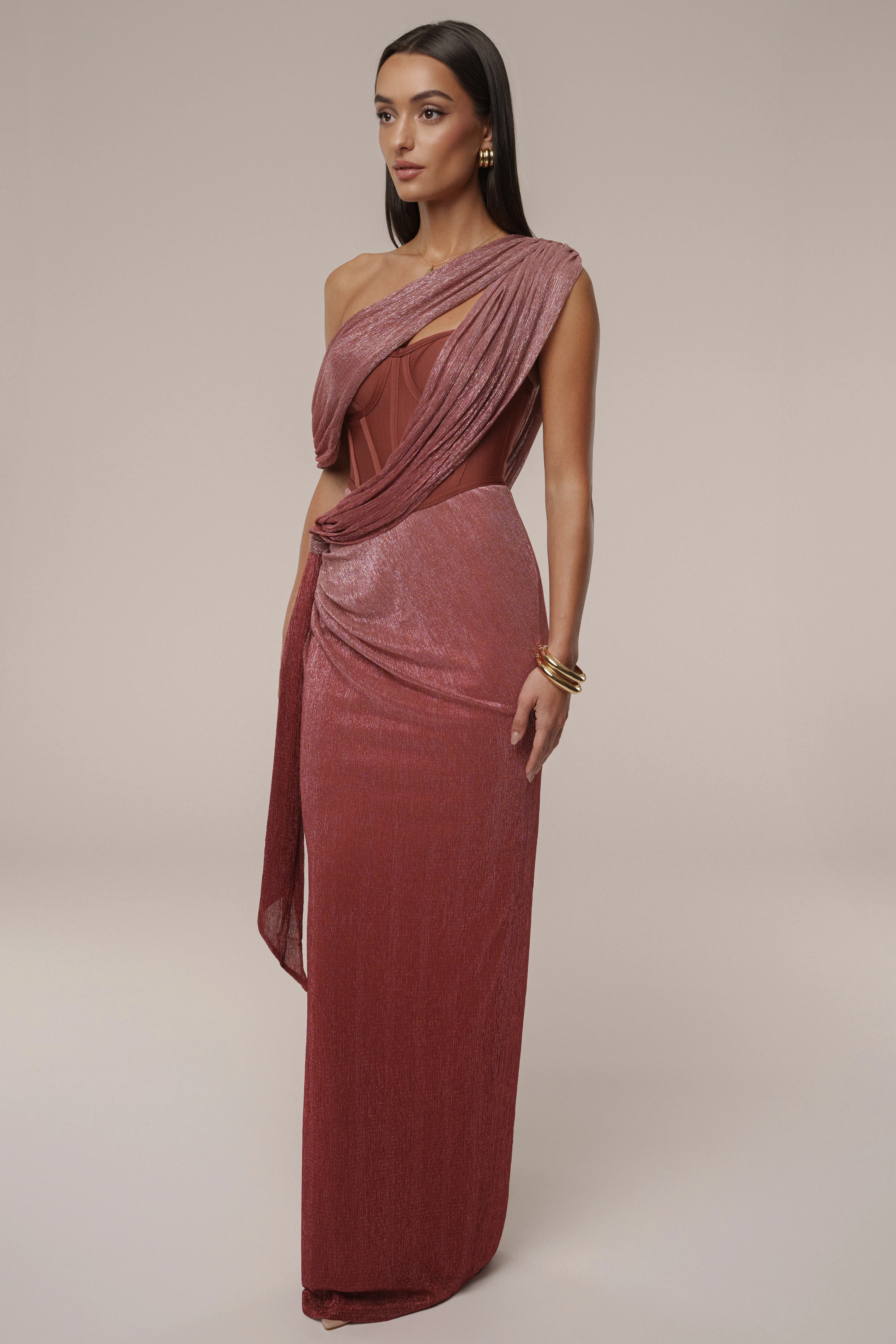 Red Celestina Draped Maxi Dress - Image 4
