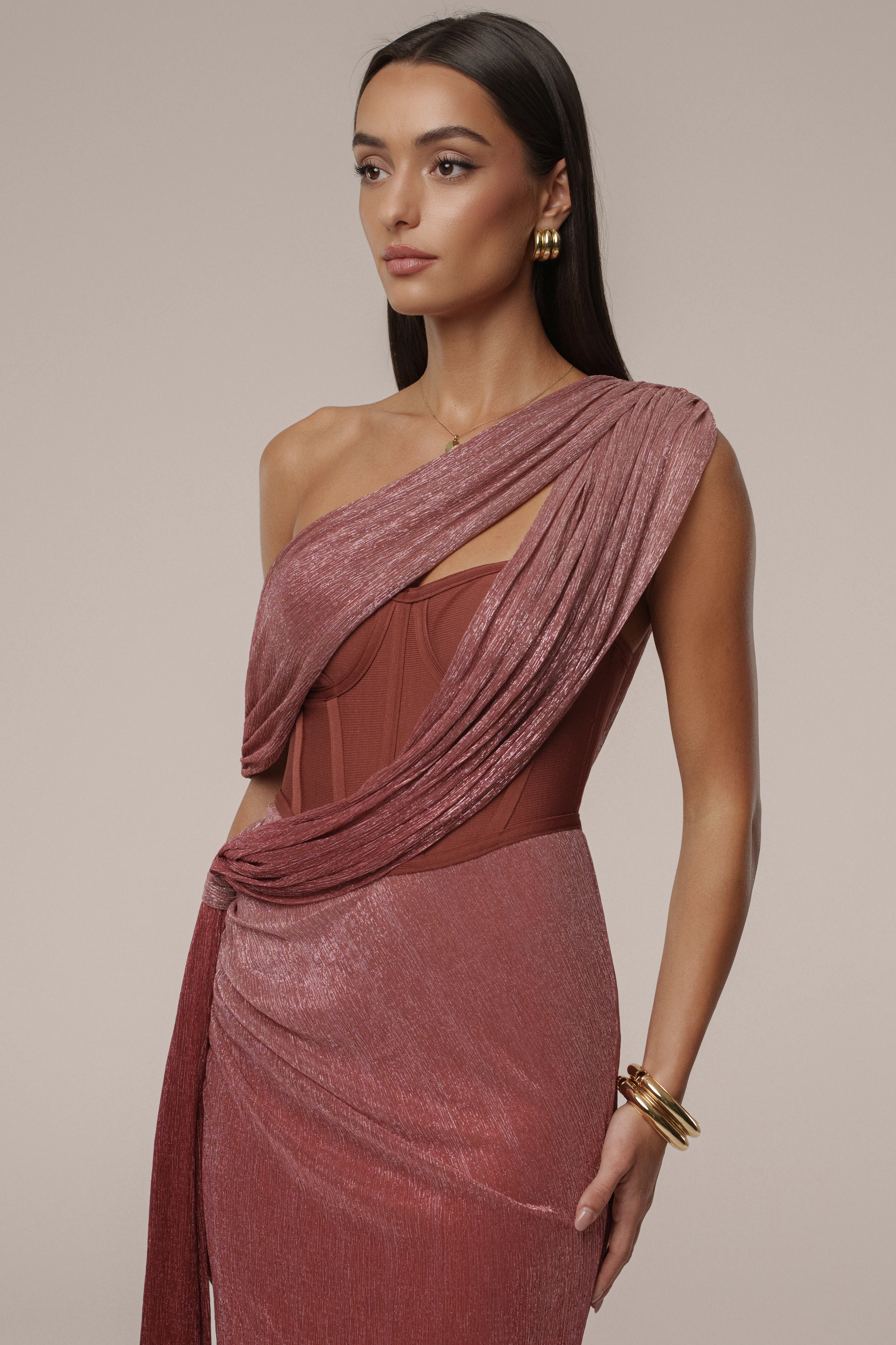 Red Celestina Draped Maxi Dress - Image 5