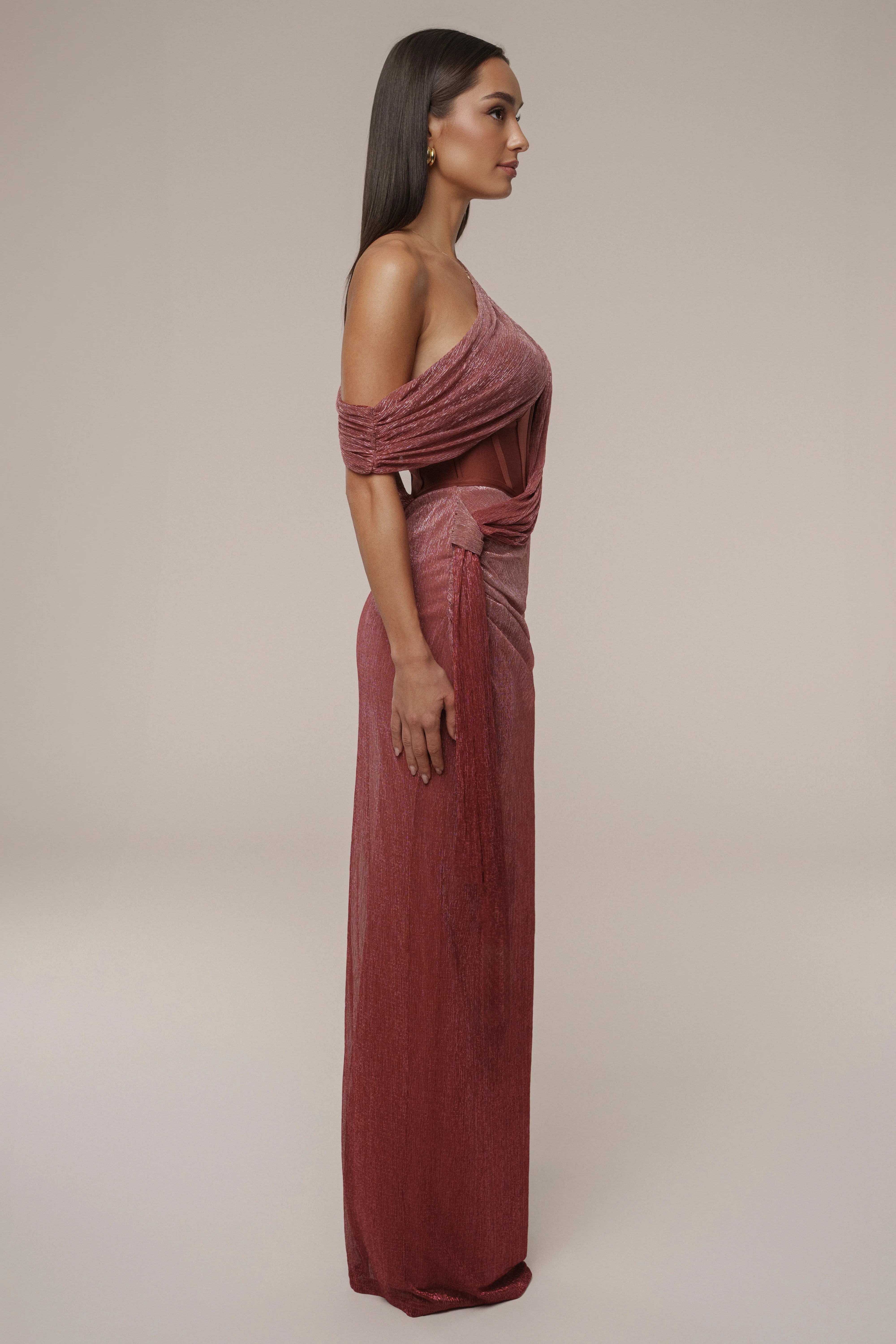 Red Celestina Draped Maxi Dress - Image 7