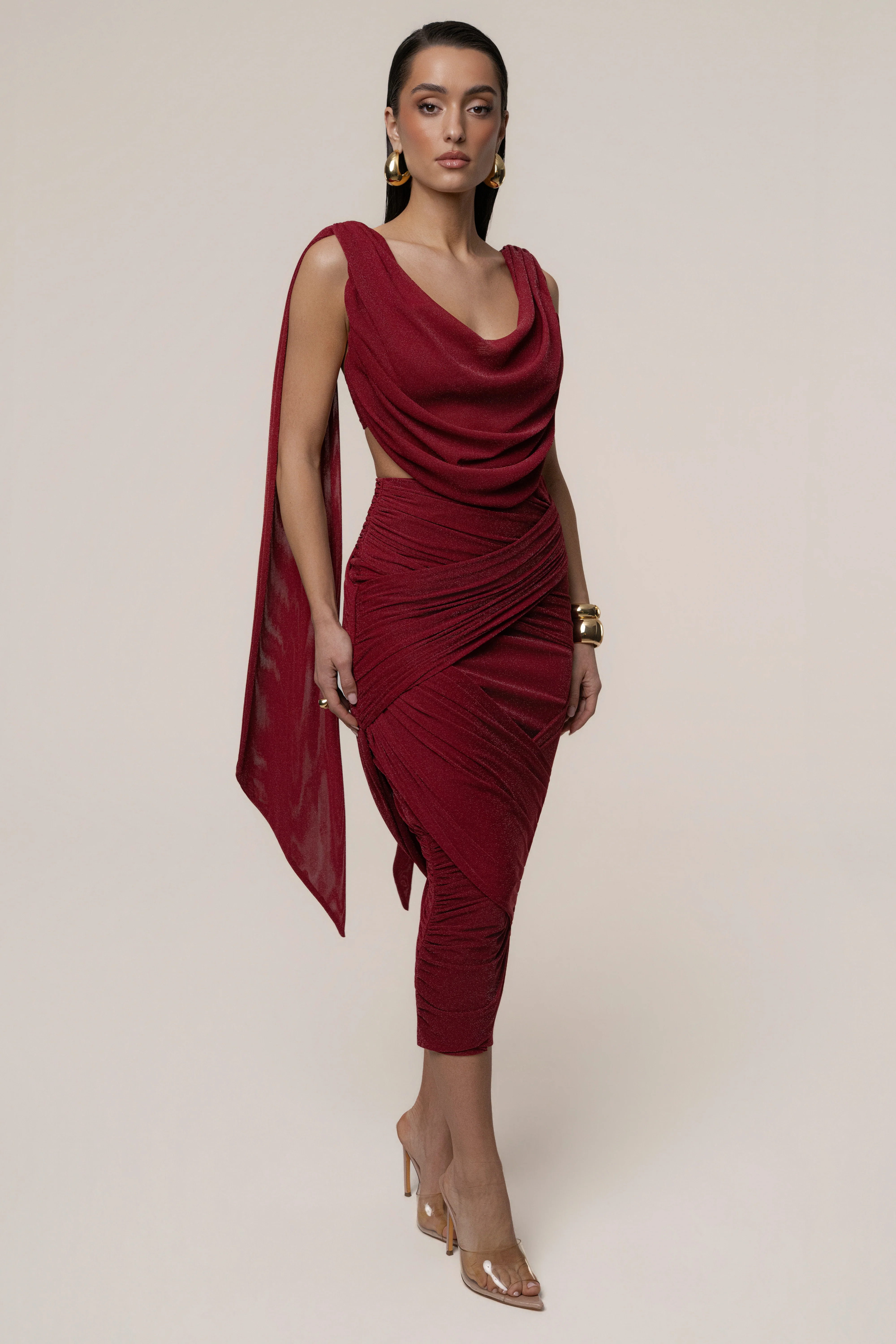 Red Divine Drape Skirt Set - Image 13