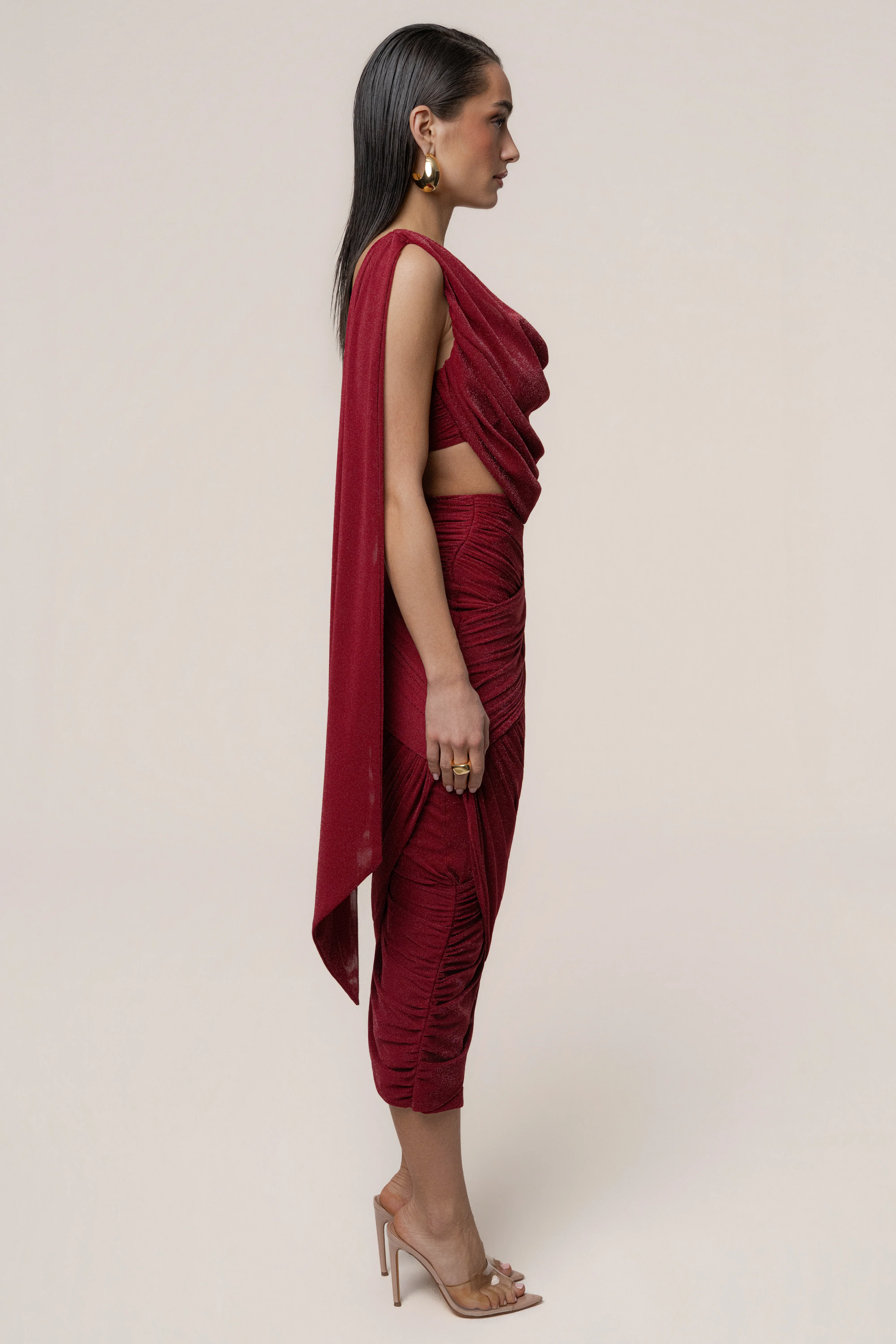 Red Divine Drape Skirt Set - Image 17
