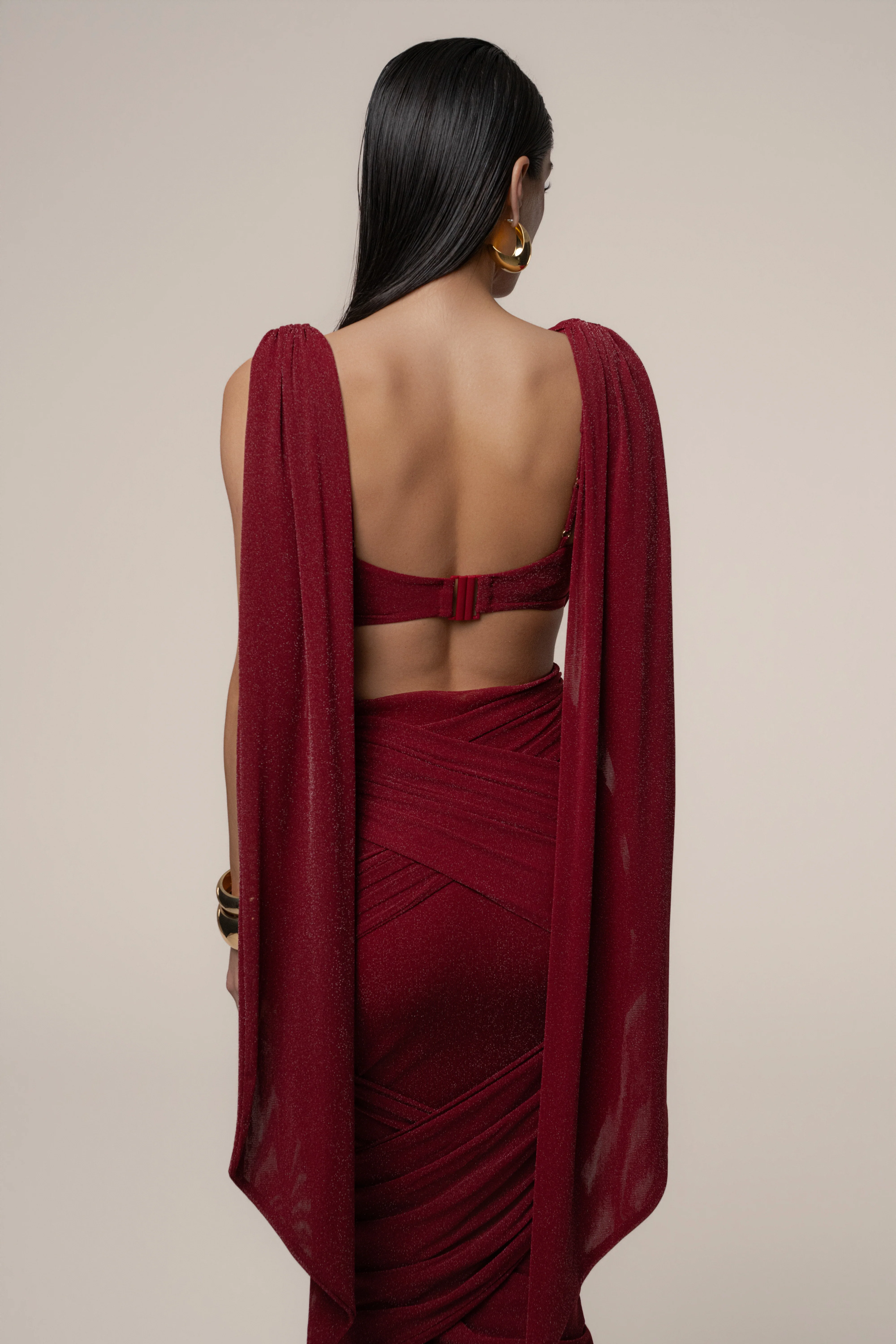 Red Divine Drape Skirt Set - Image 5