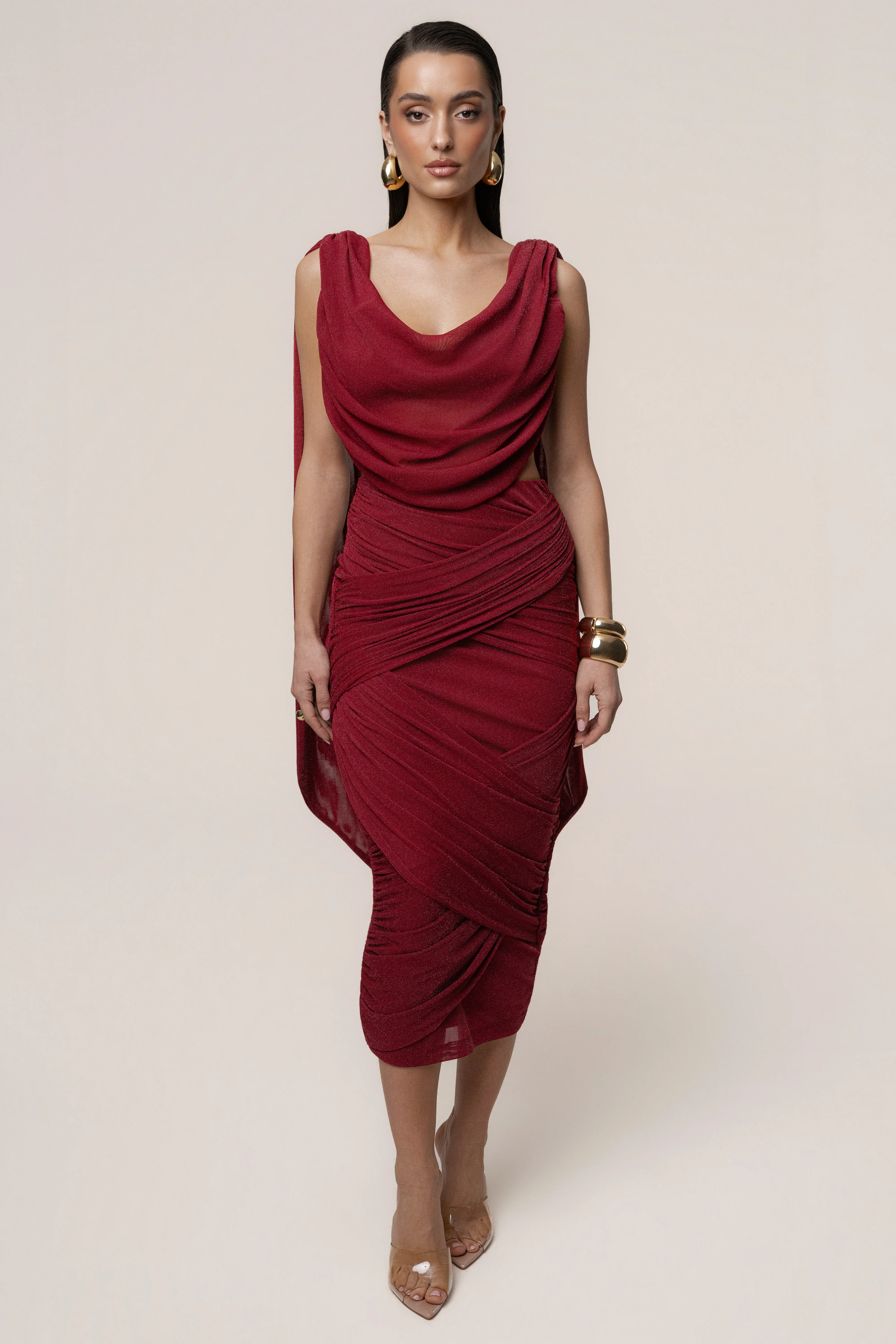 Red Divine Drape Skirt Set - Image 7