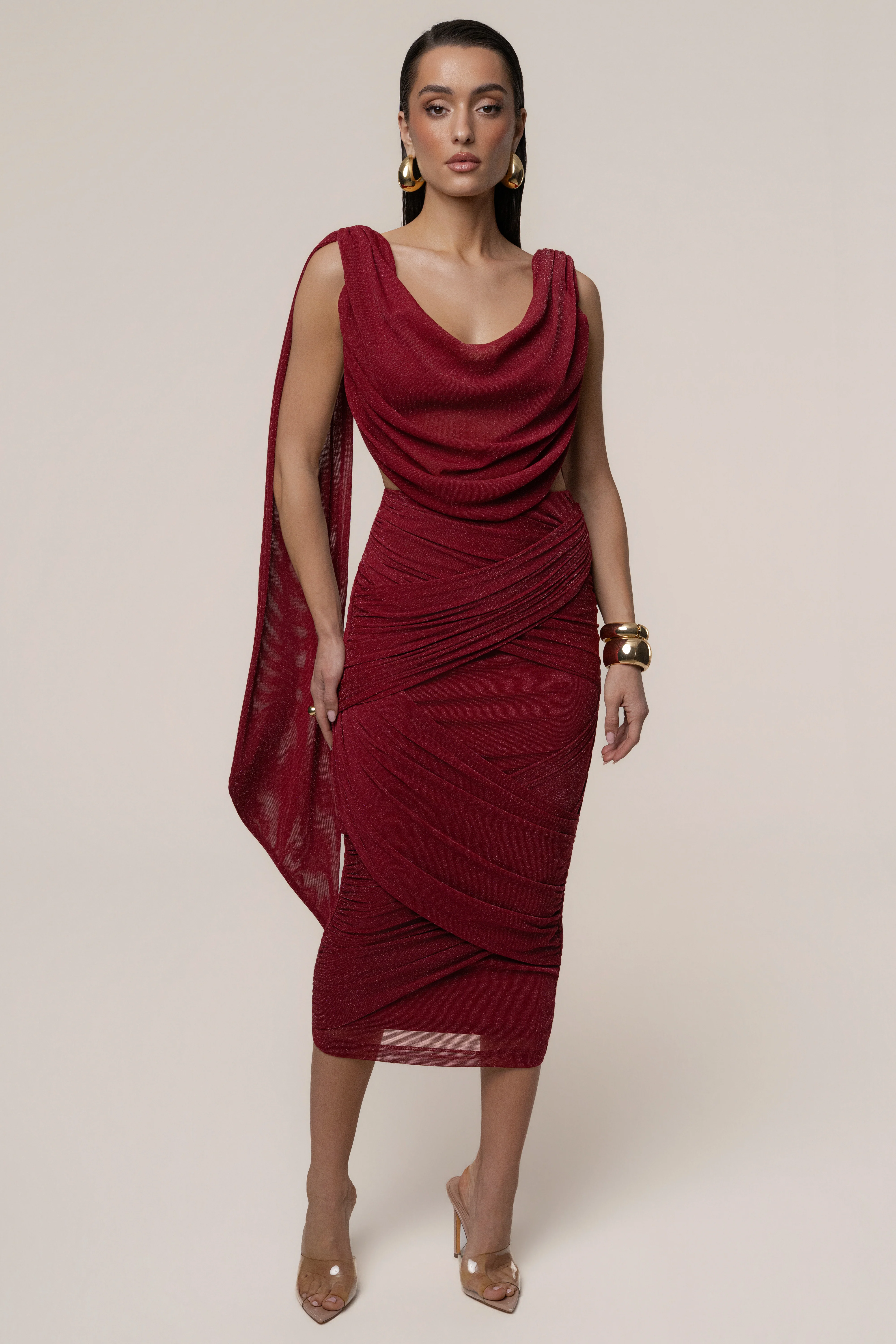 Red Divine Drape Skirt Set - Image 8