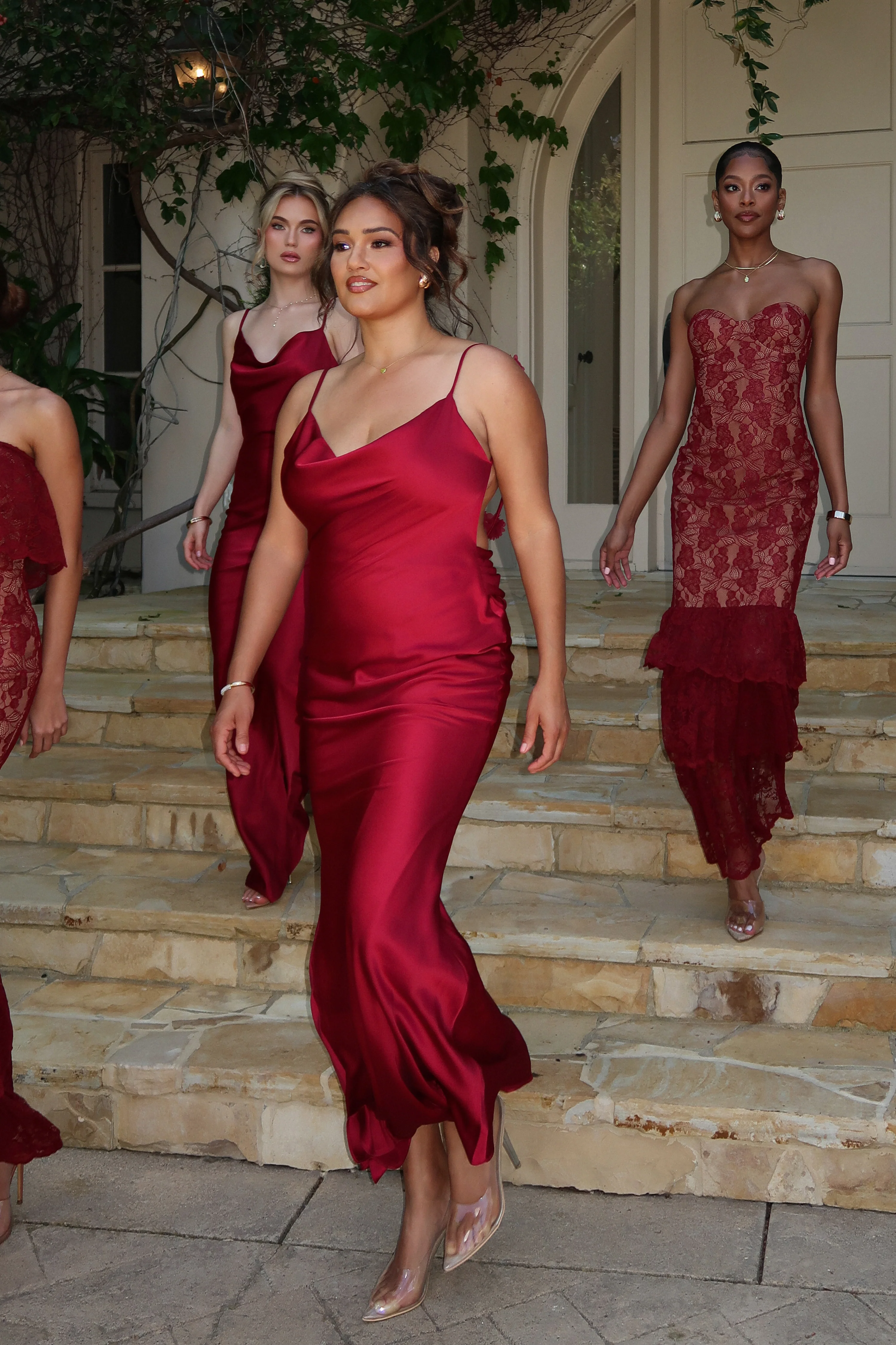 Red Down The Aisle Satin Gown - Image 5