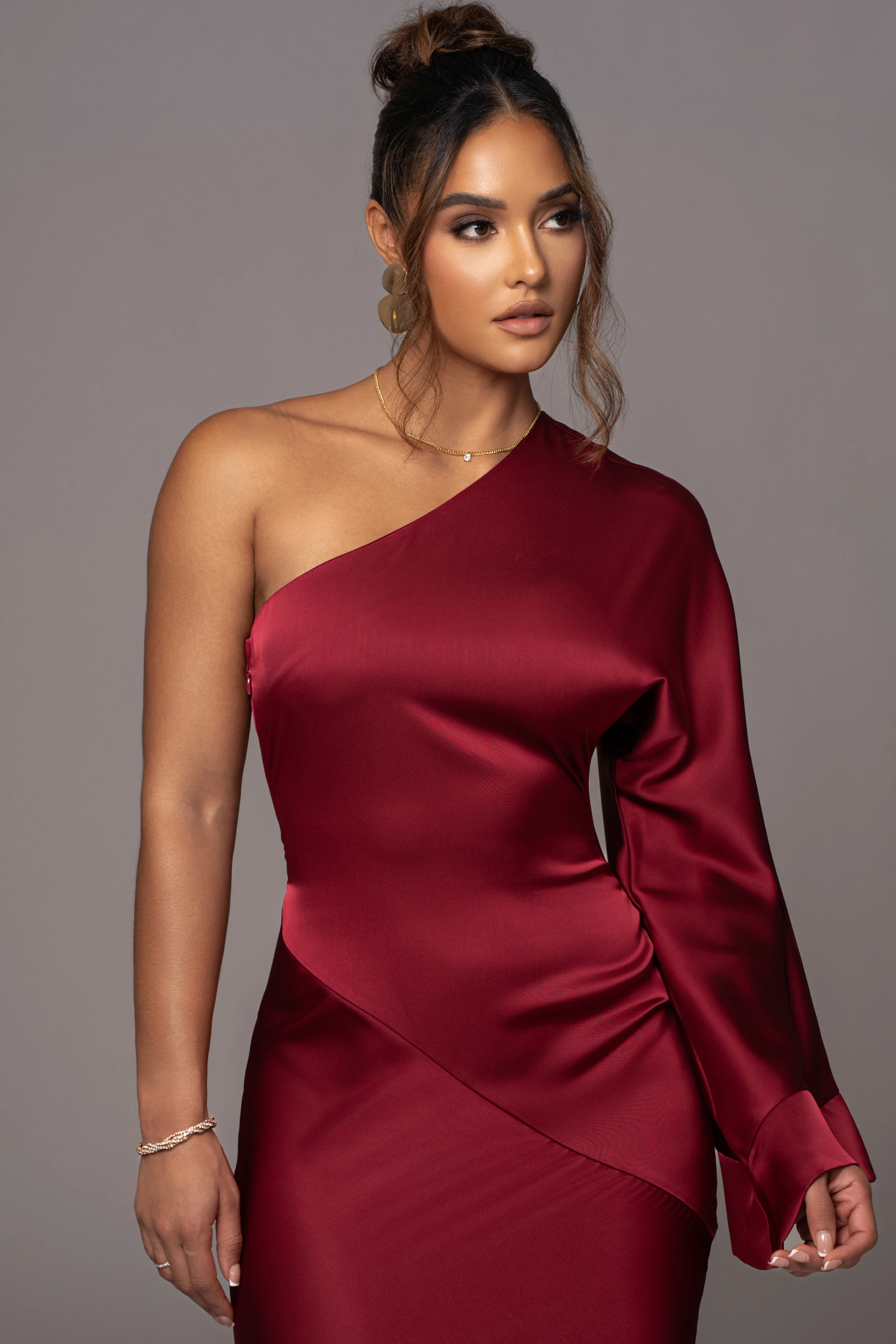 Red Femme Drape Maxi Dress - Image 3