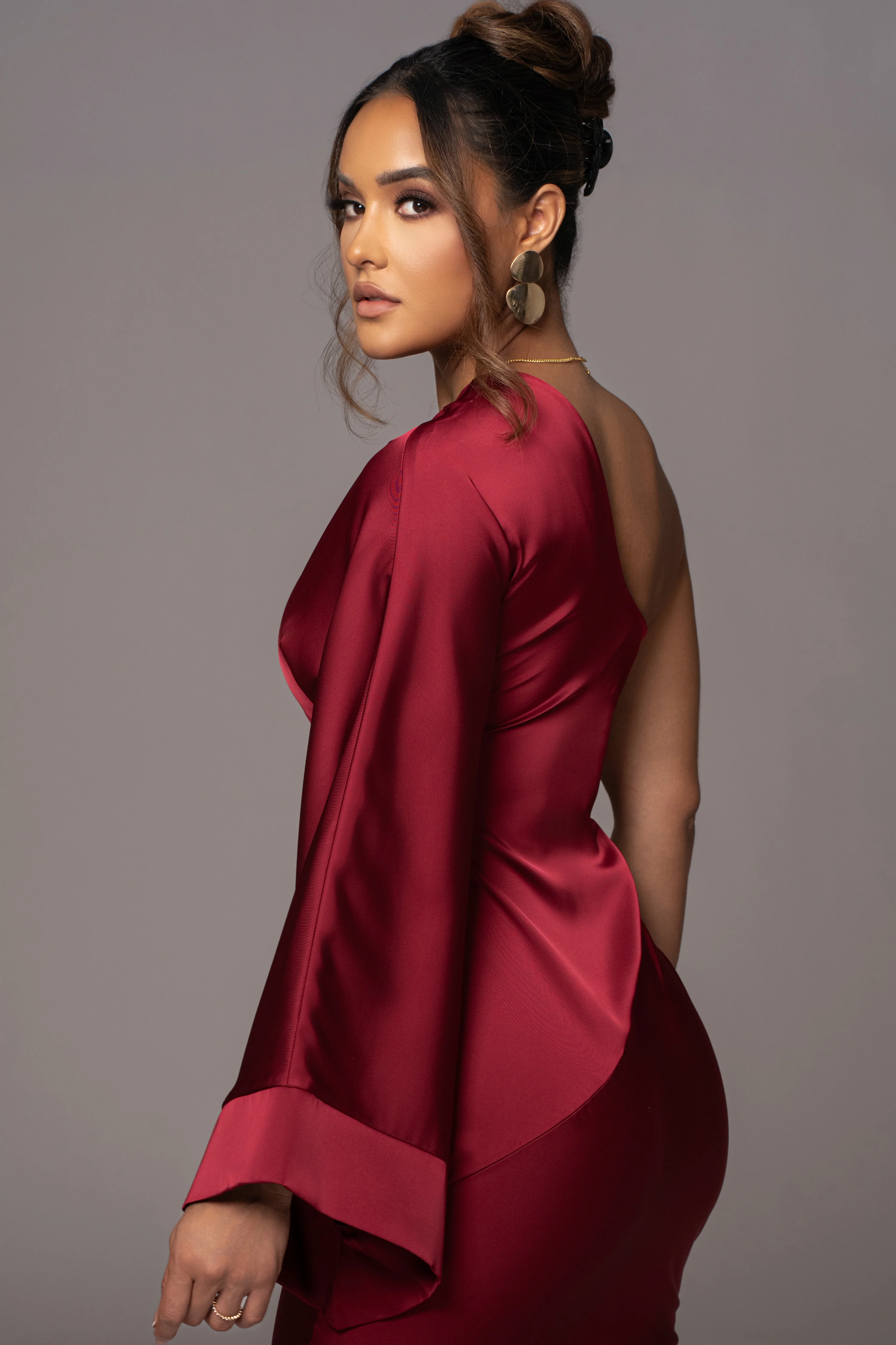 Red Femme Drape Maxi Dress - Image 9