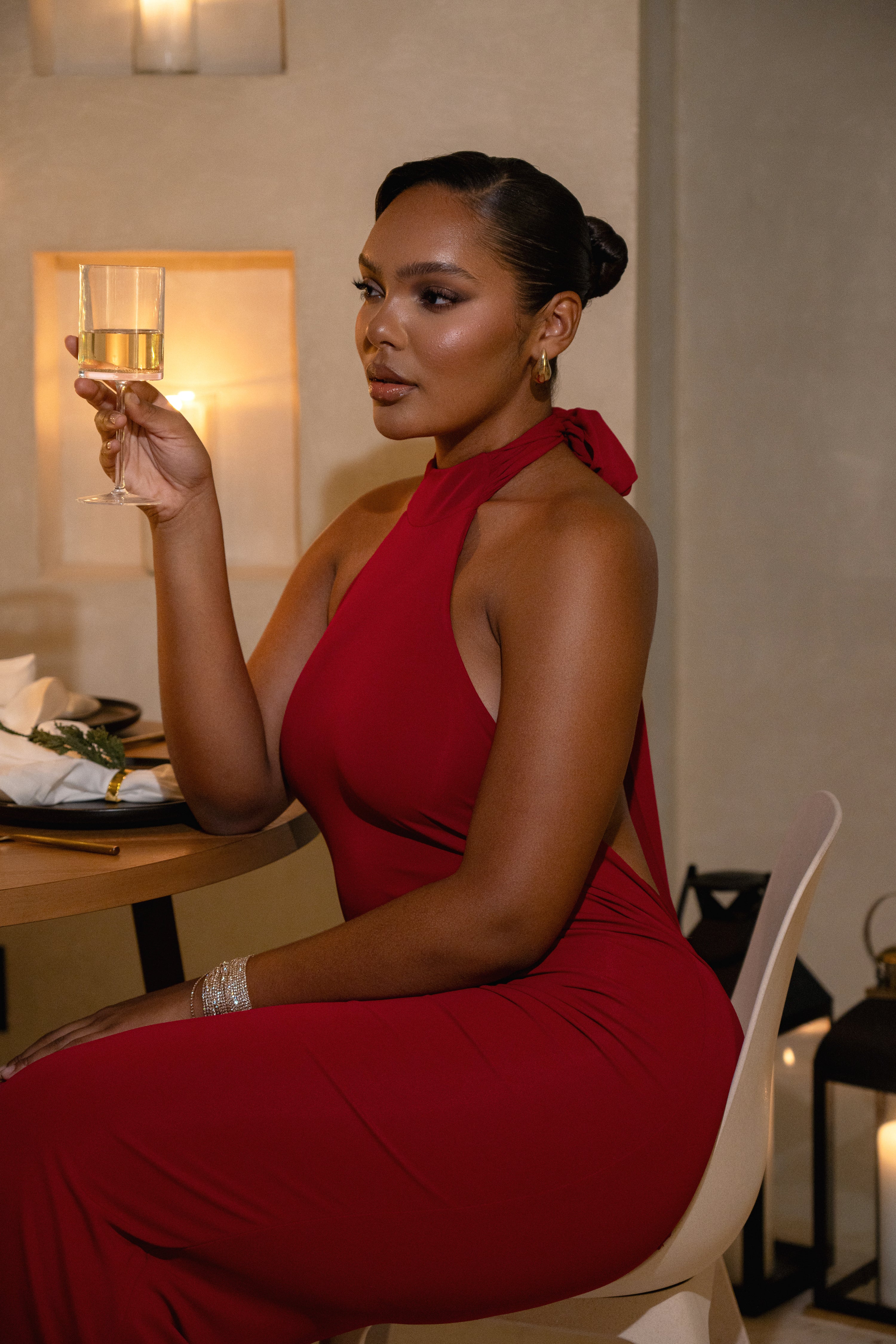 Red Golden Evening Maxi Gown - Image 11