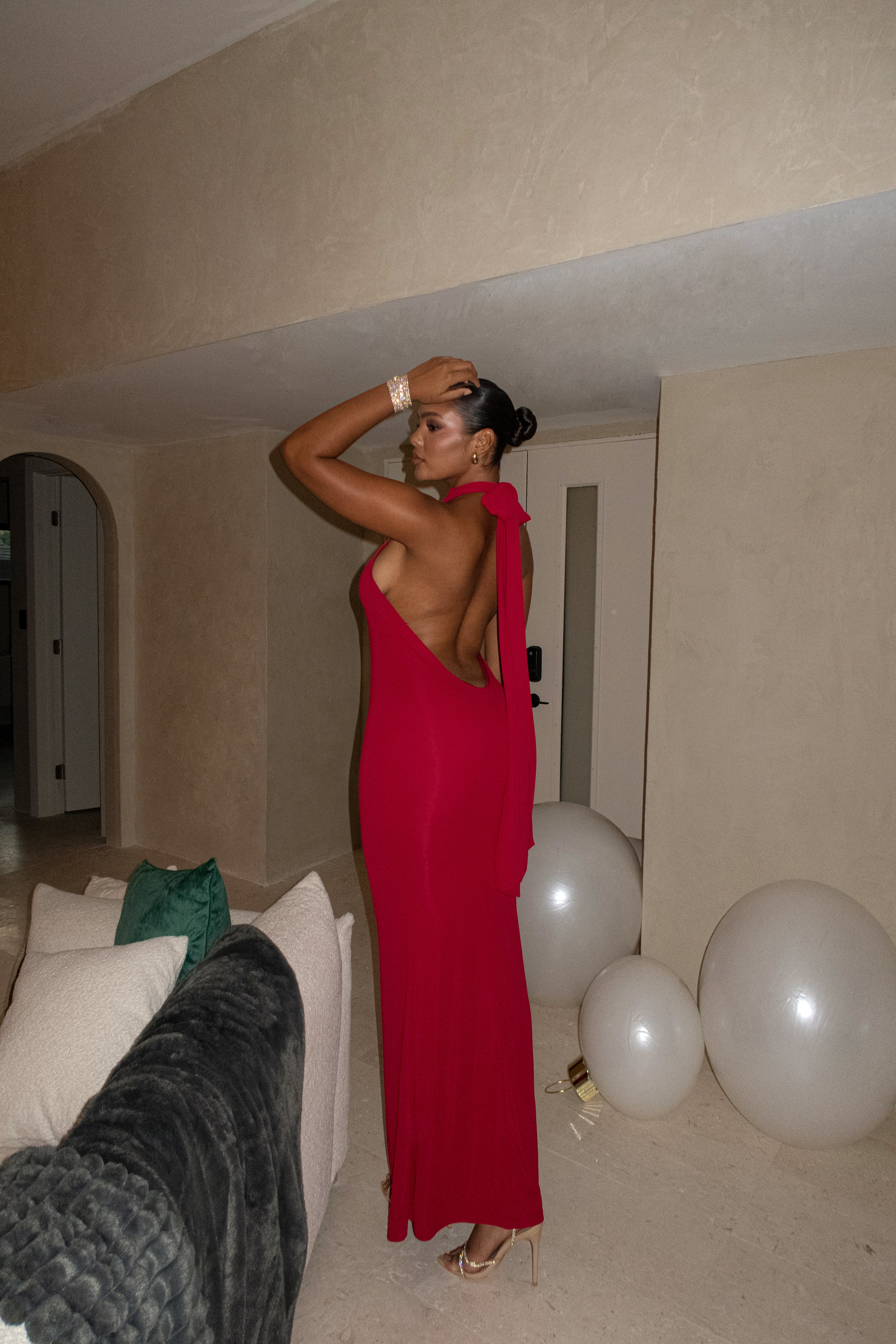 Red Golden Evening Maxi Gown - Image 14