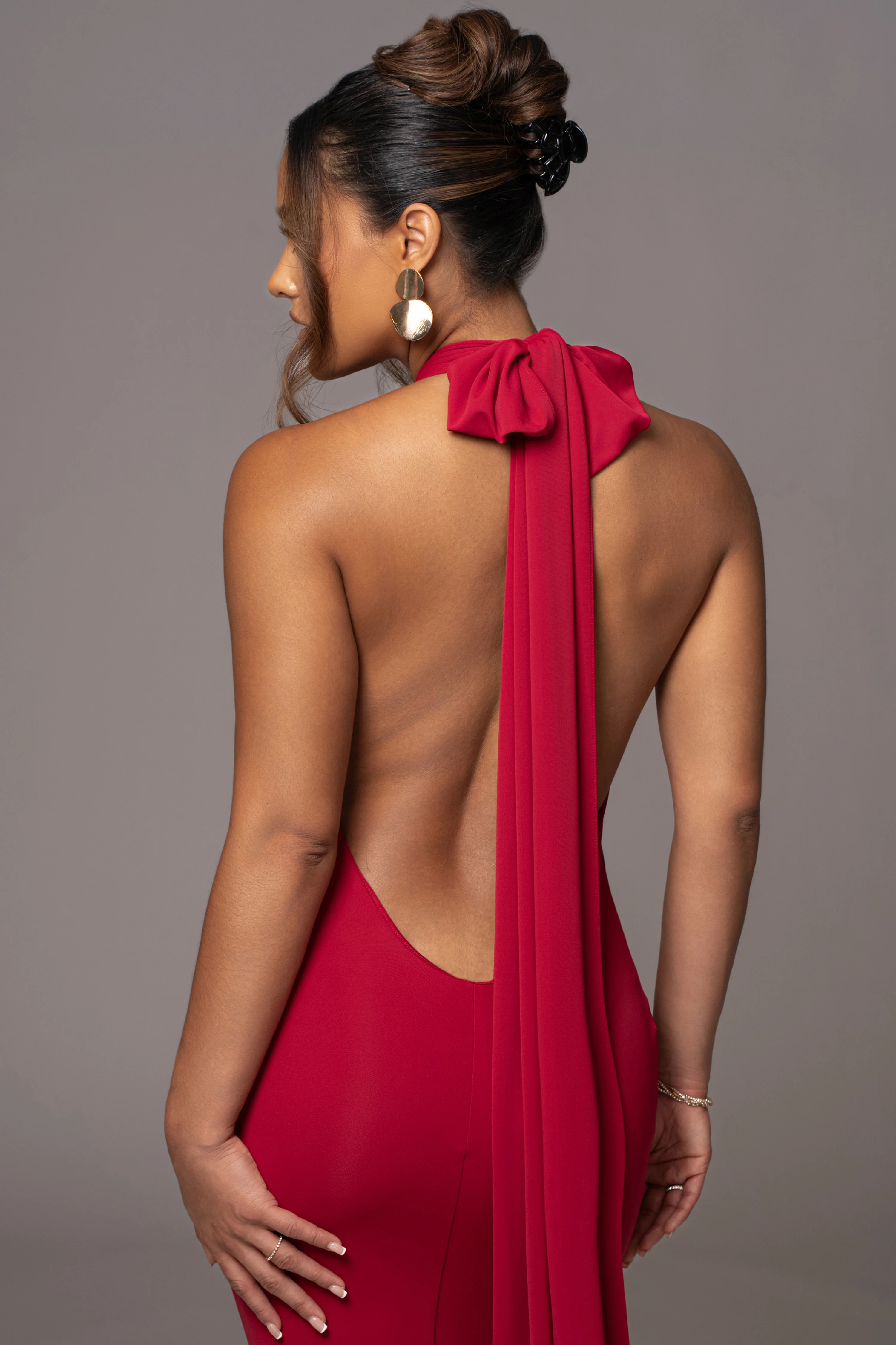 Red Golden Evening Maxi Gown - Image 16
