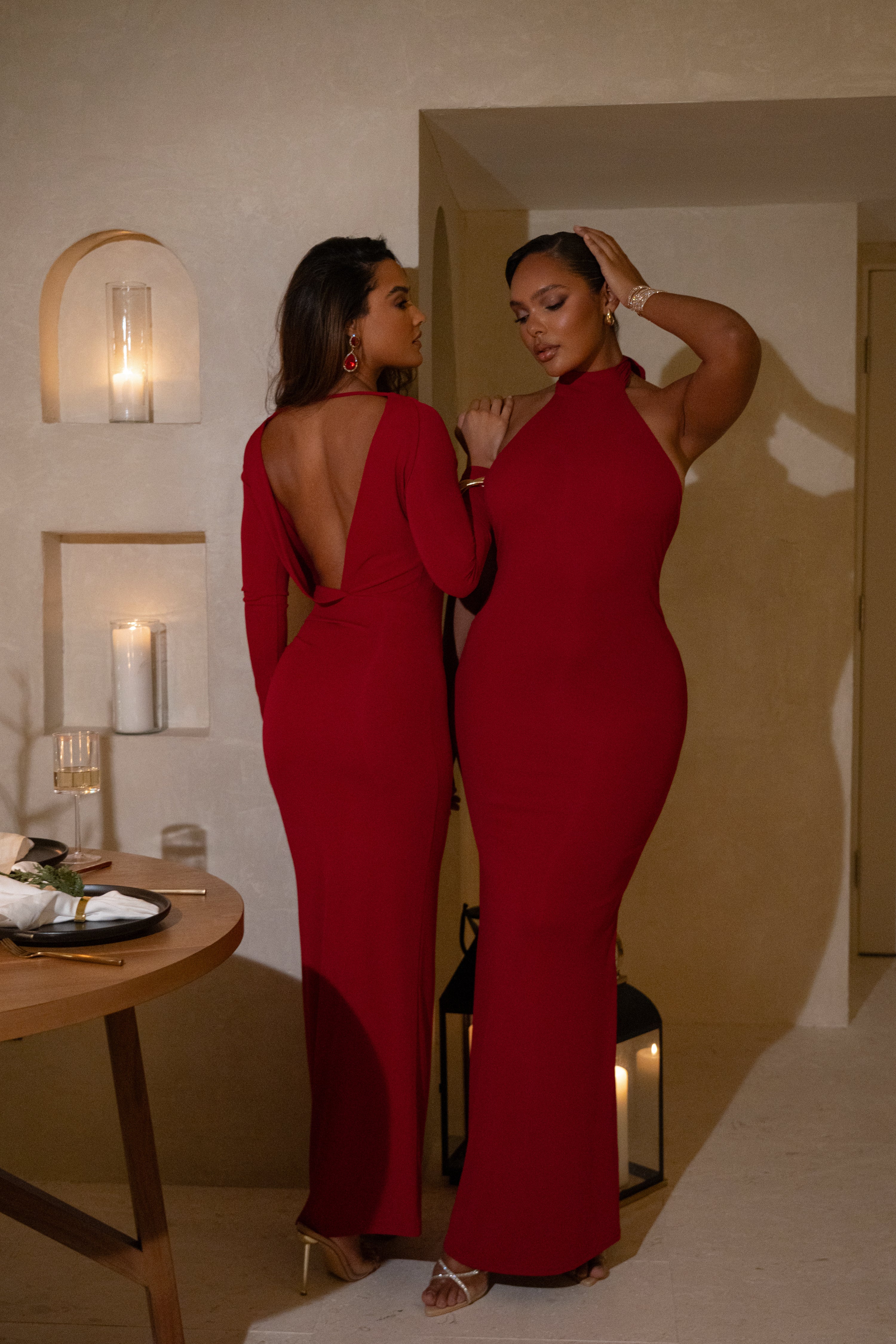 Red Golden Evening Maxi Gown - Image 5