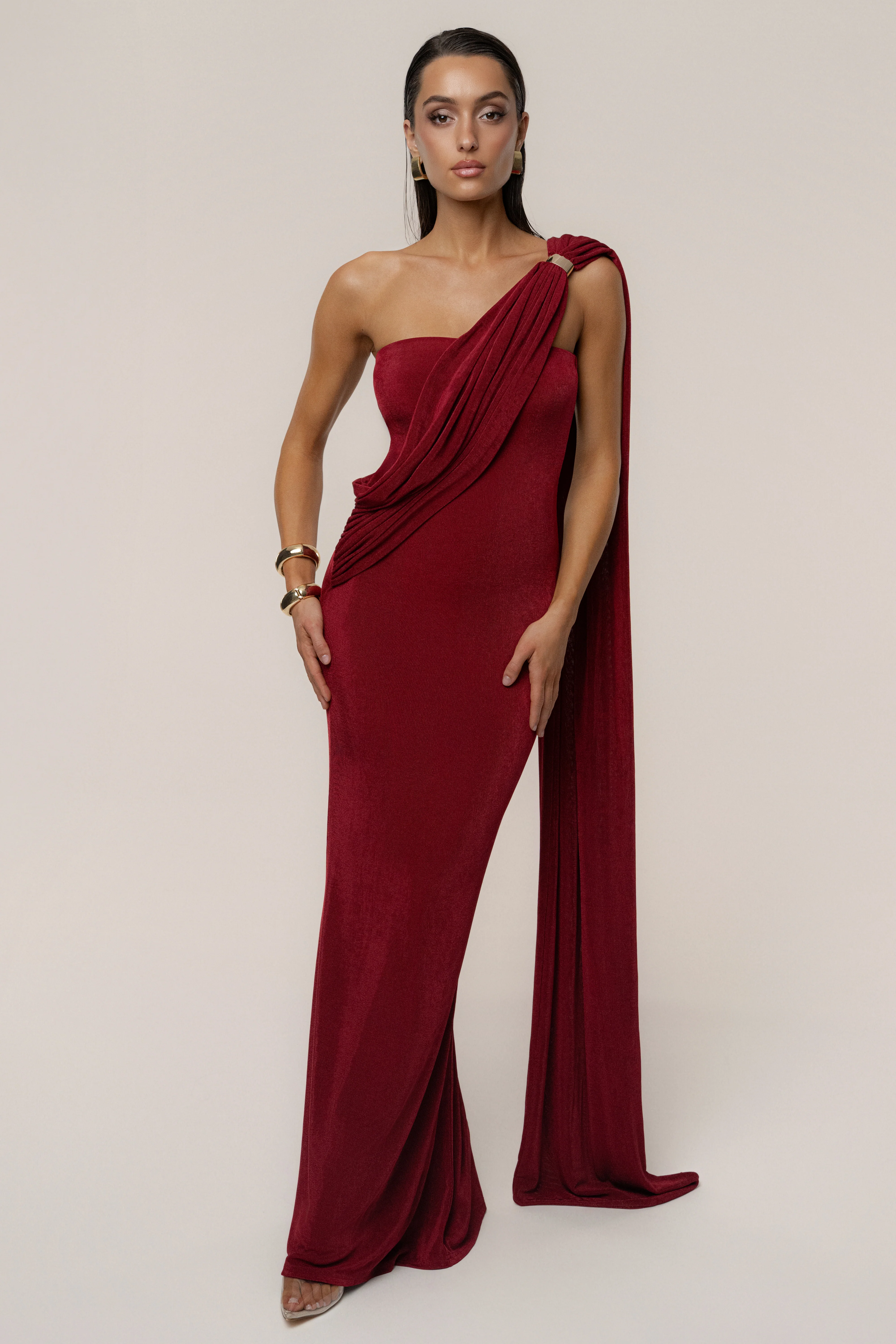 Red Golden Veil Maxi Dress - Image 5