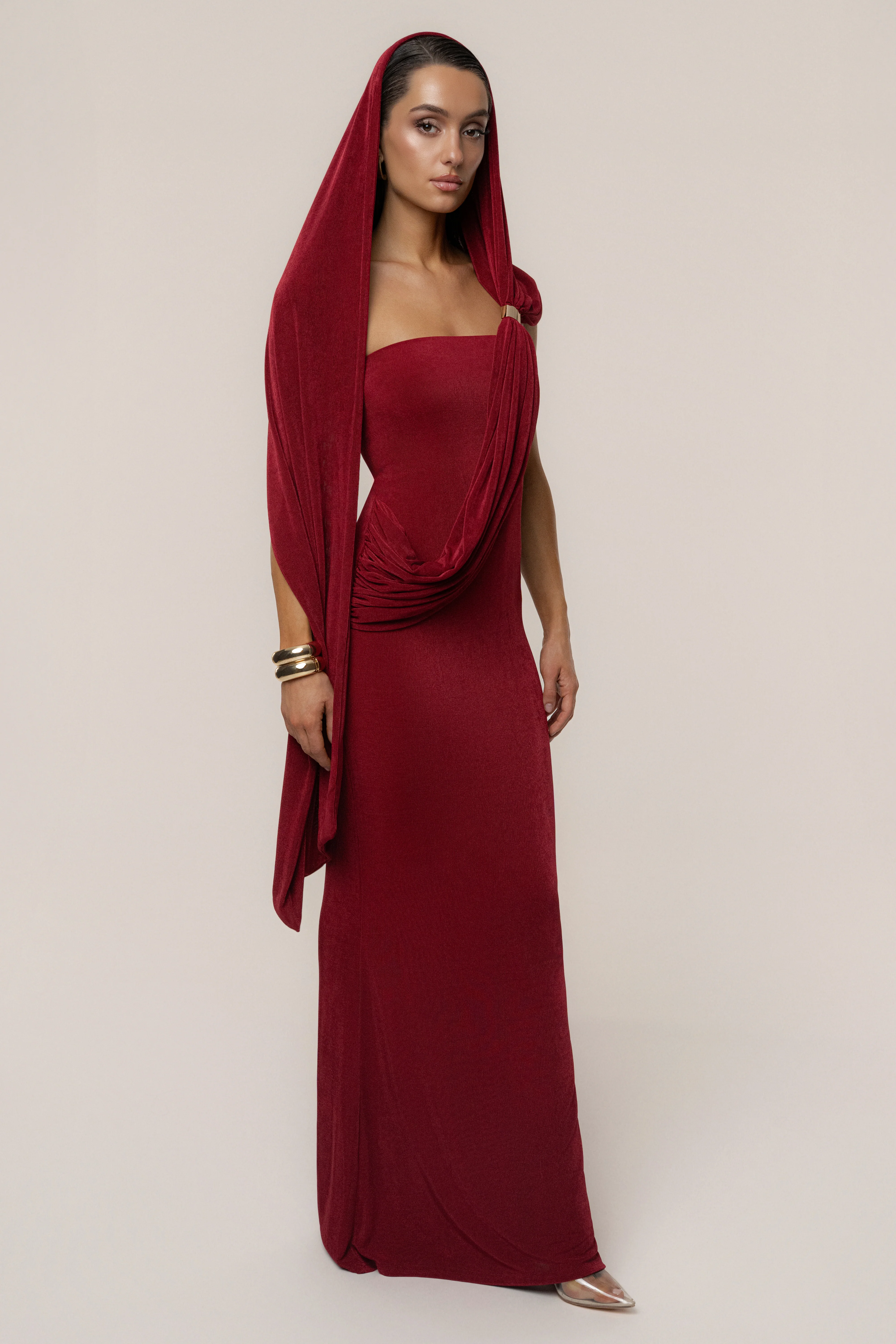 Red Golden Veil Maxi Dress - Image 7
