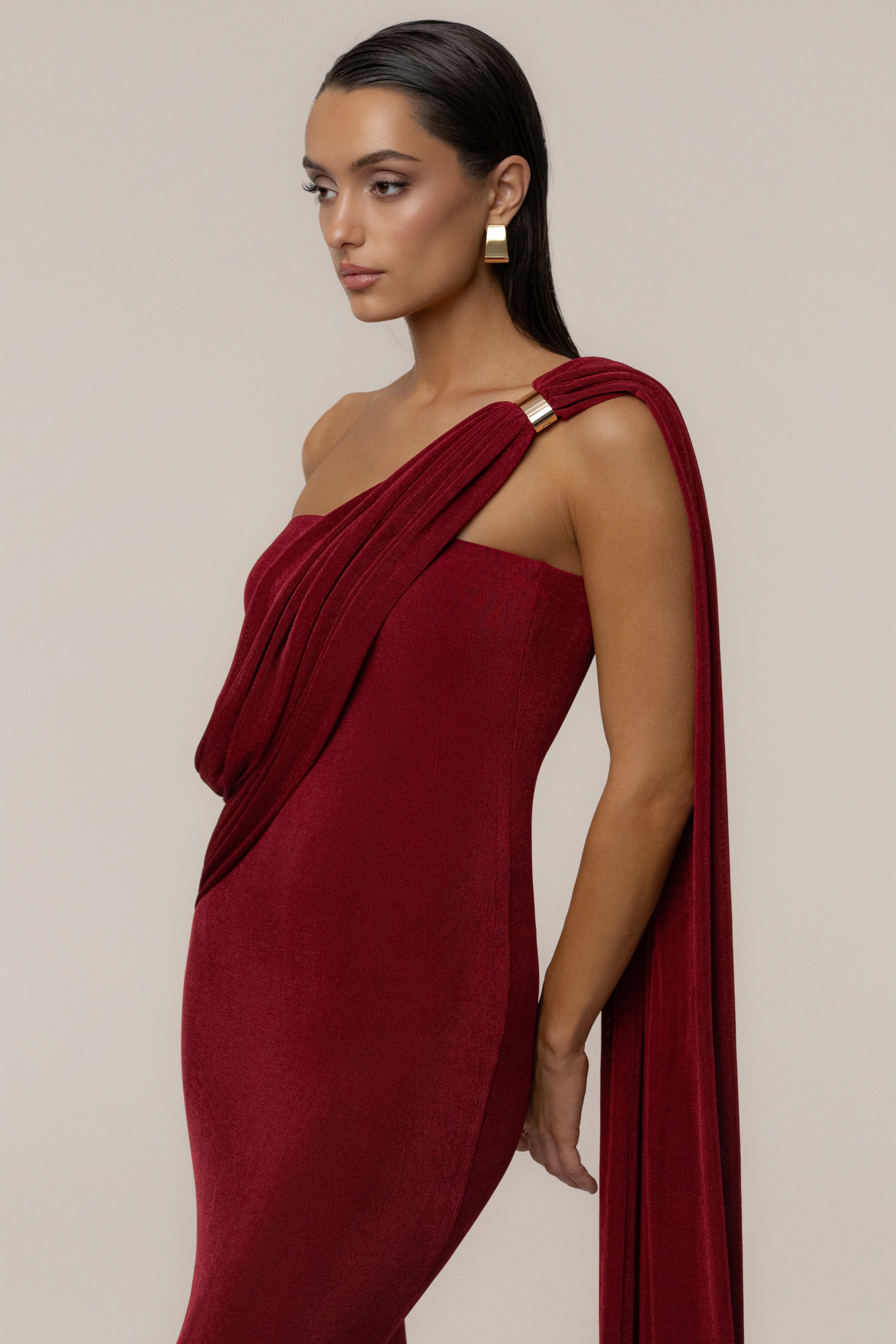 Red Golden Veil Maxi Dress - Image 9