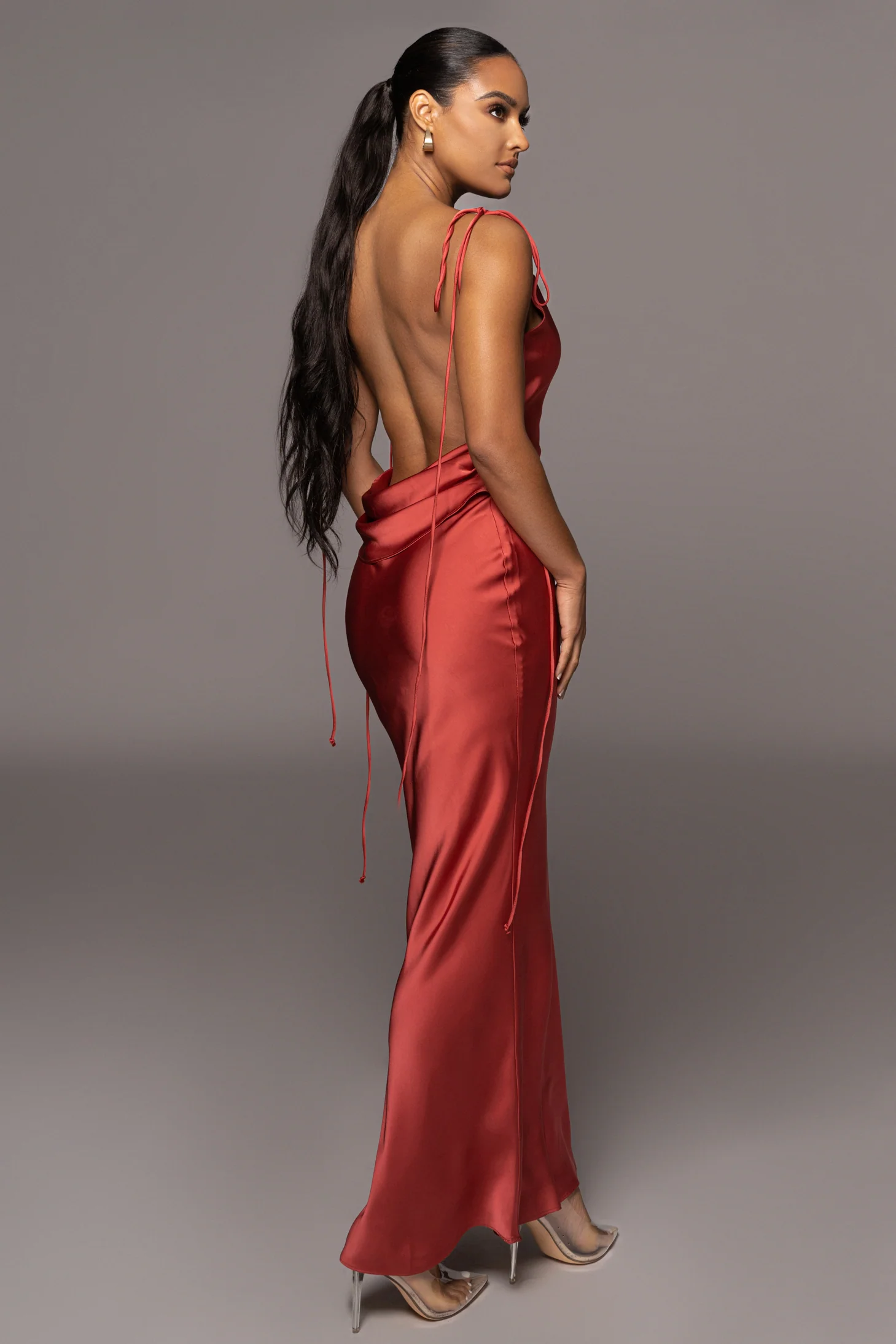 Red Irresistible Satin Maxi Dress - Image 4