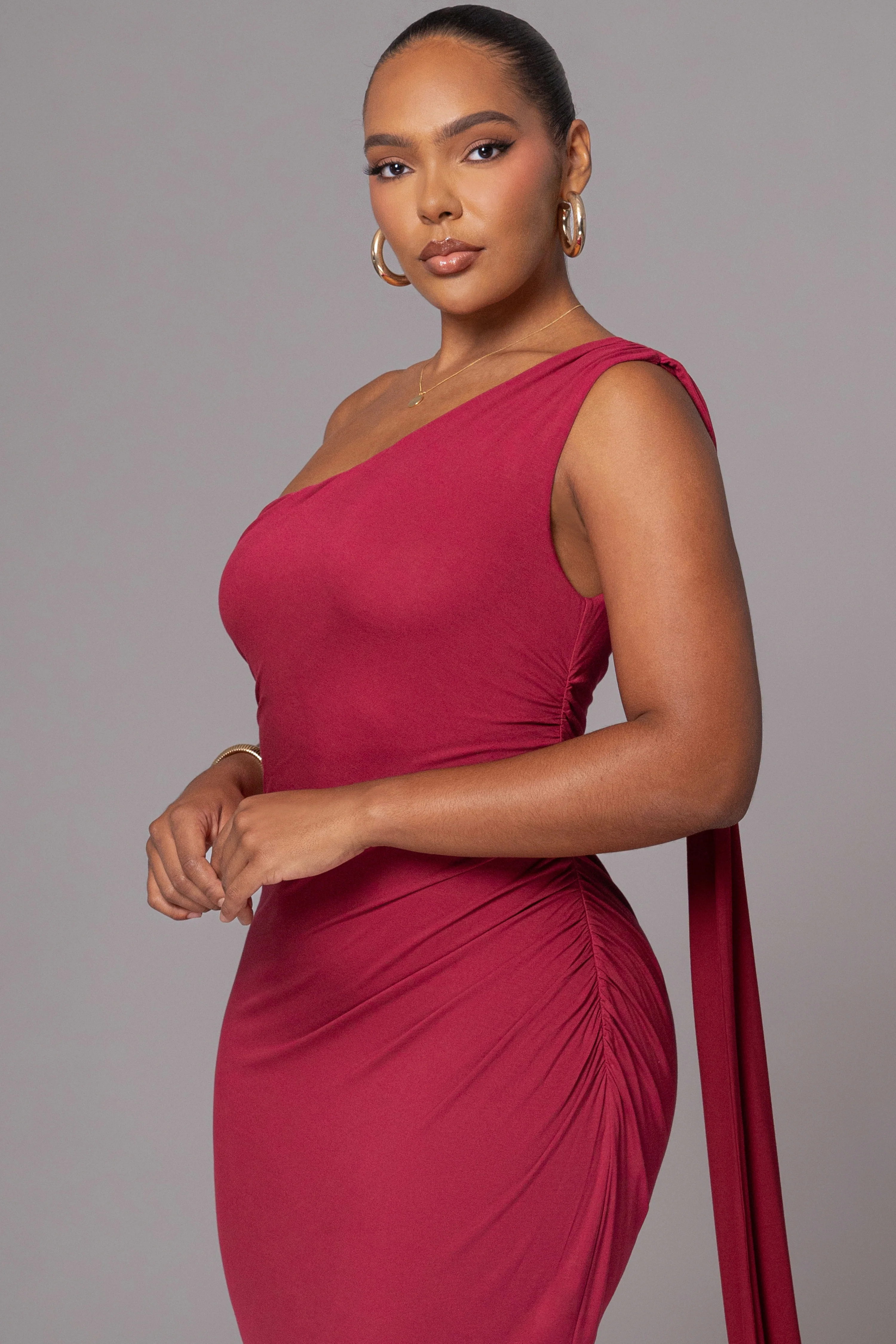 Red Kianna Drape Maxi Dress - Image 9