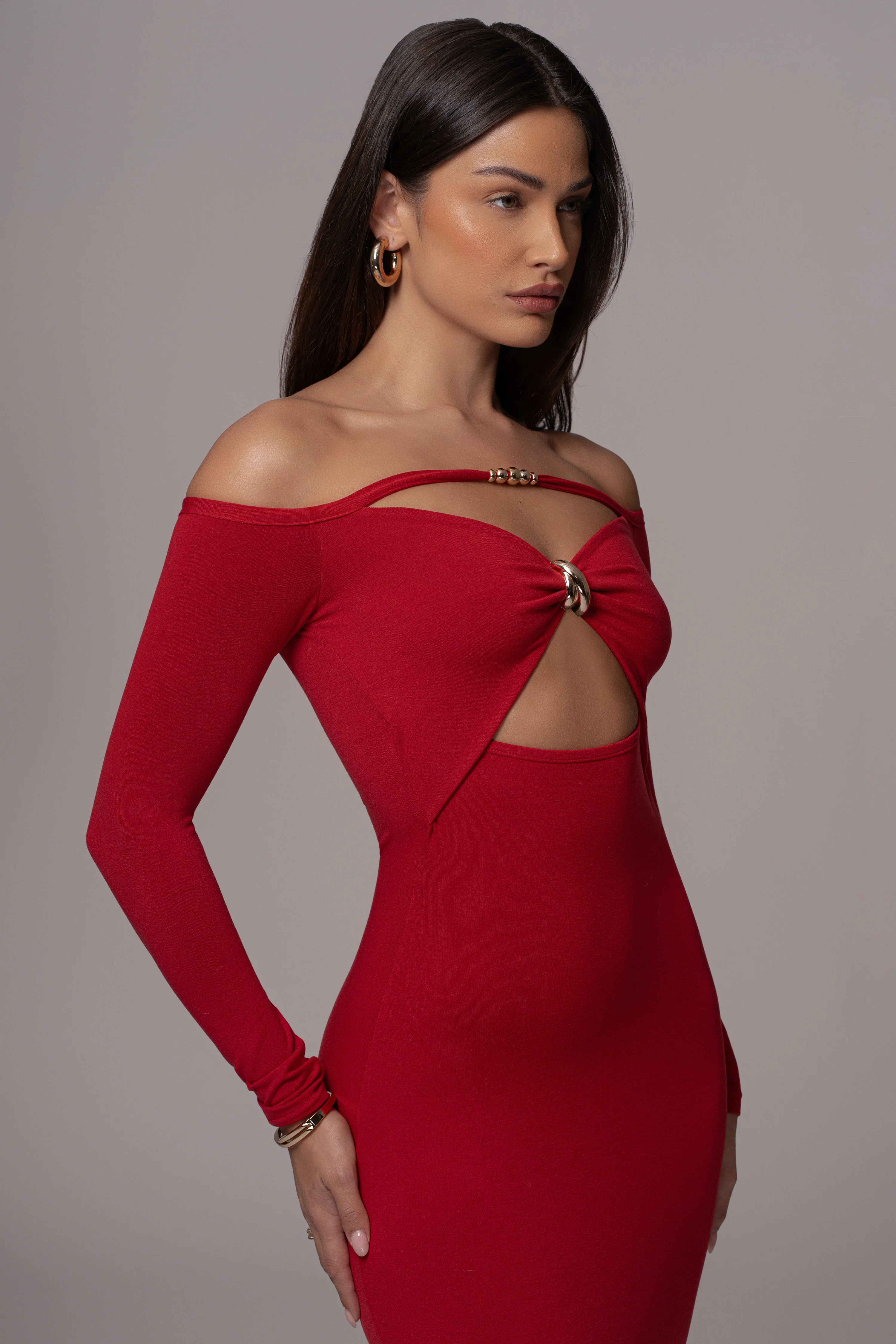 Red Off Shoulder Cutout Dress - Image 8
