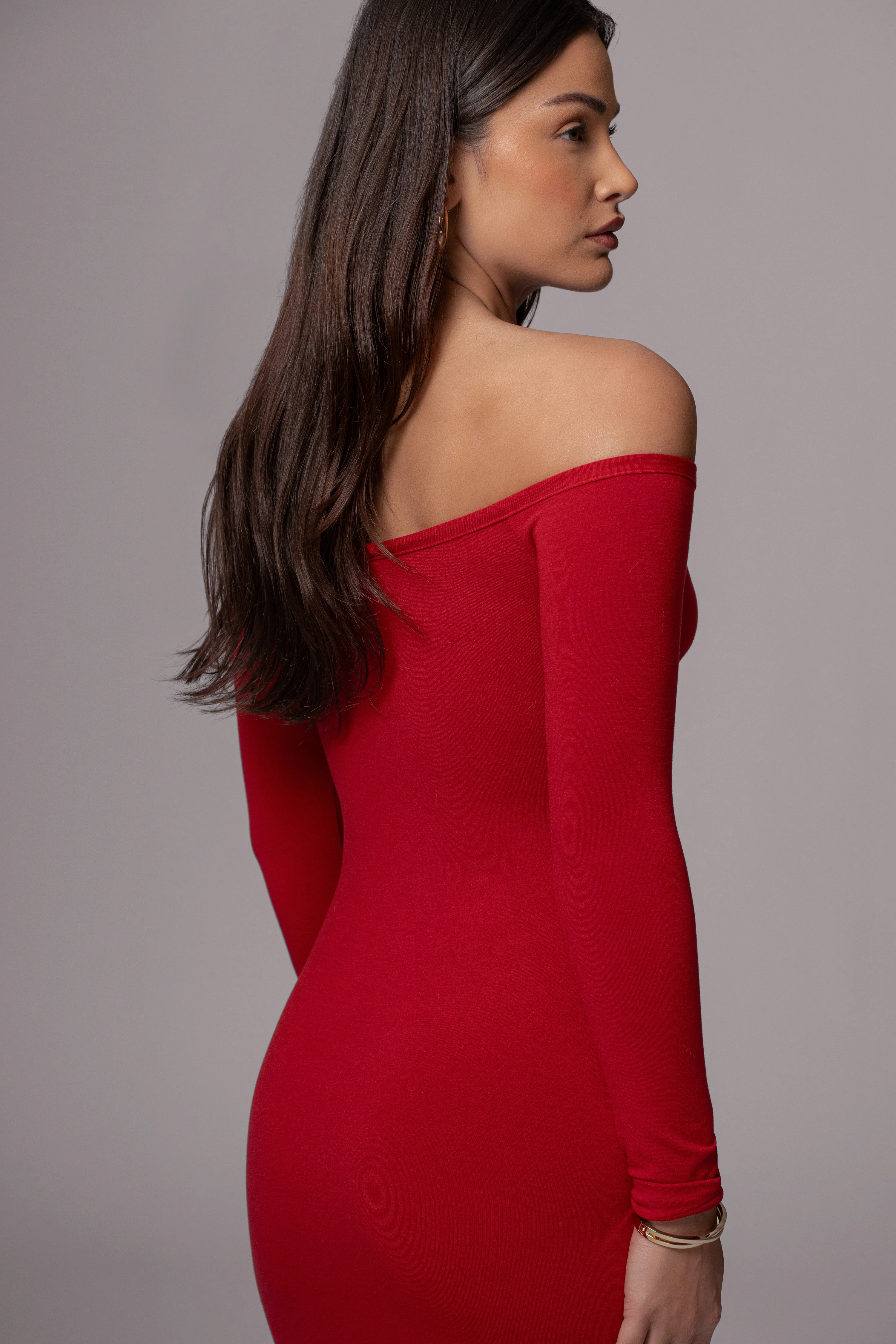 Red Off Shoulder Cutout Dress - Image 9