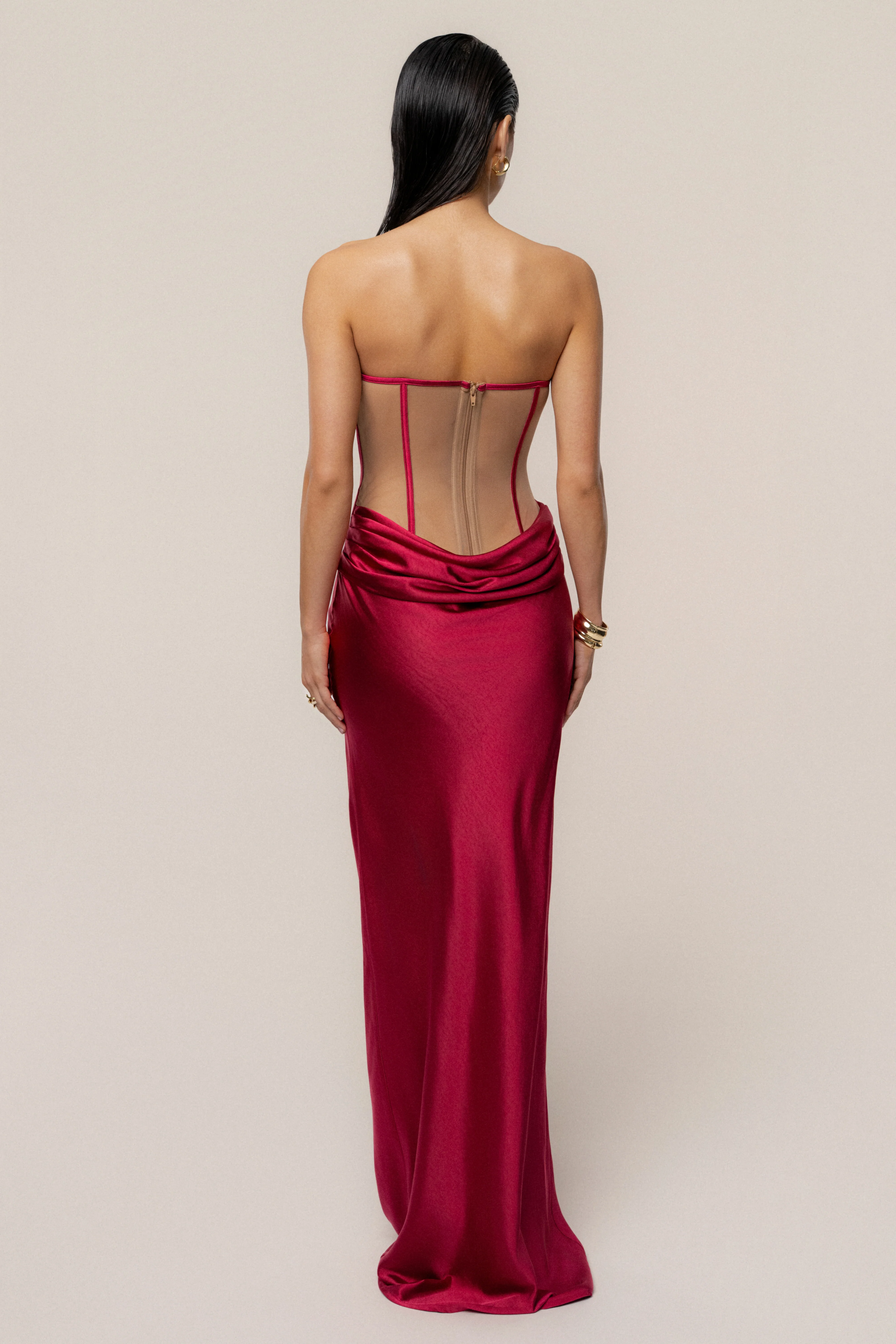 Red Regal Rising Satin Maxi Dress - Image 2