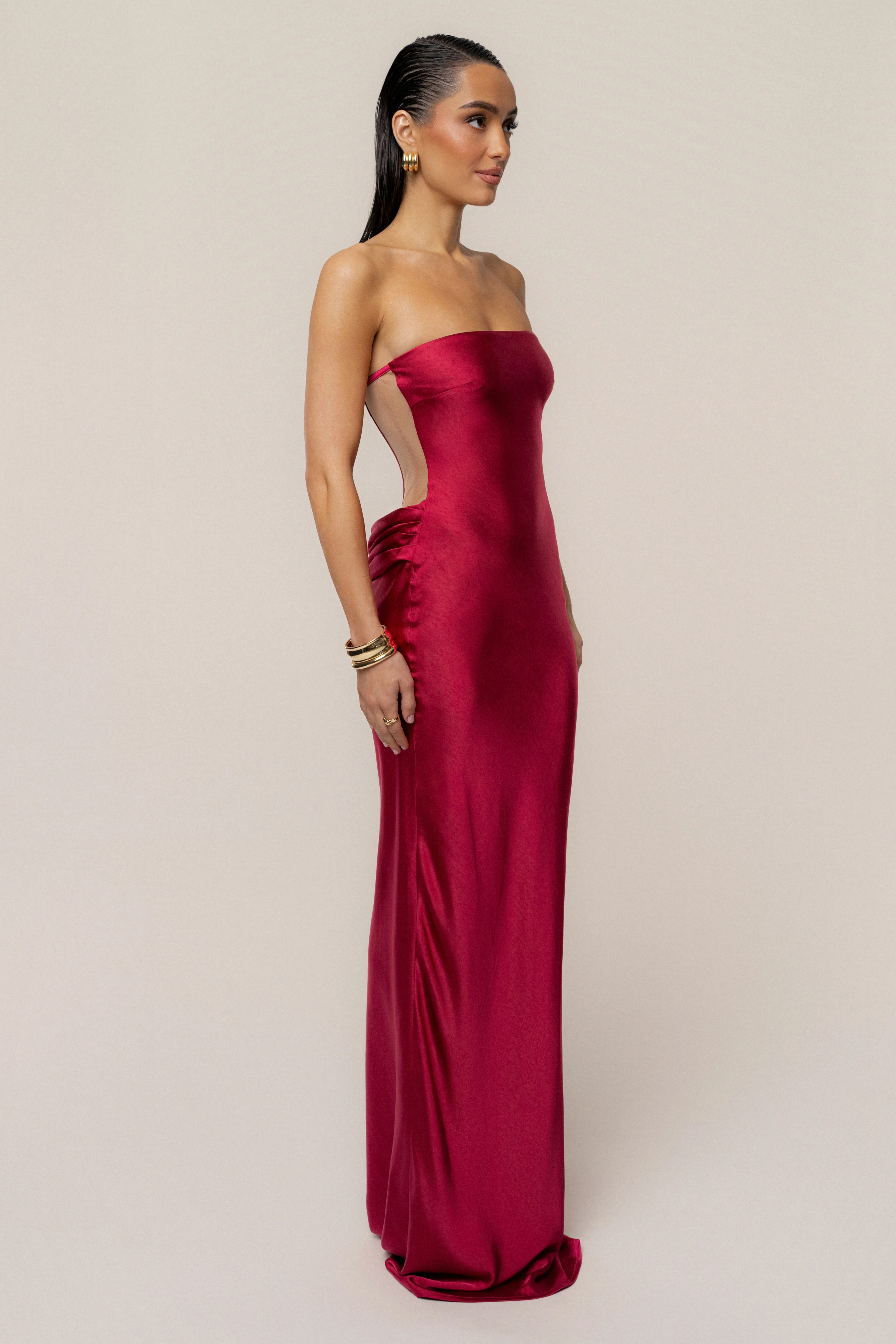 Red Regal Rising Satin Maxi Dress - Image 5