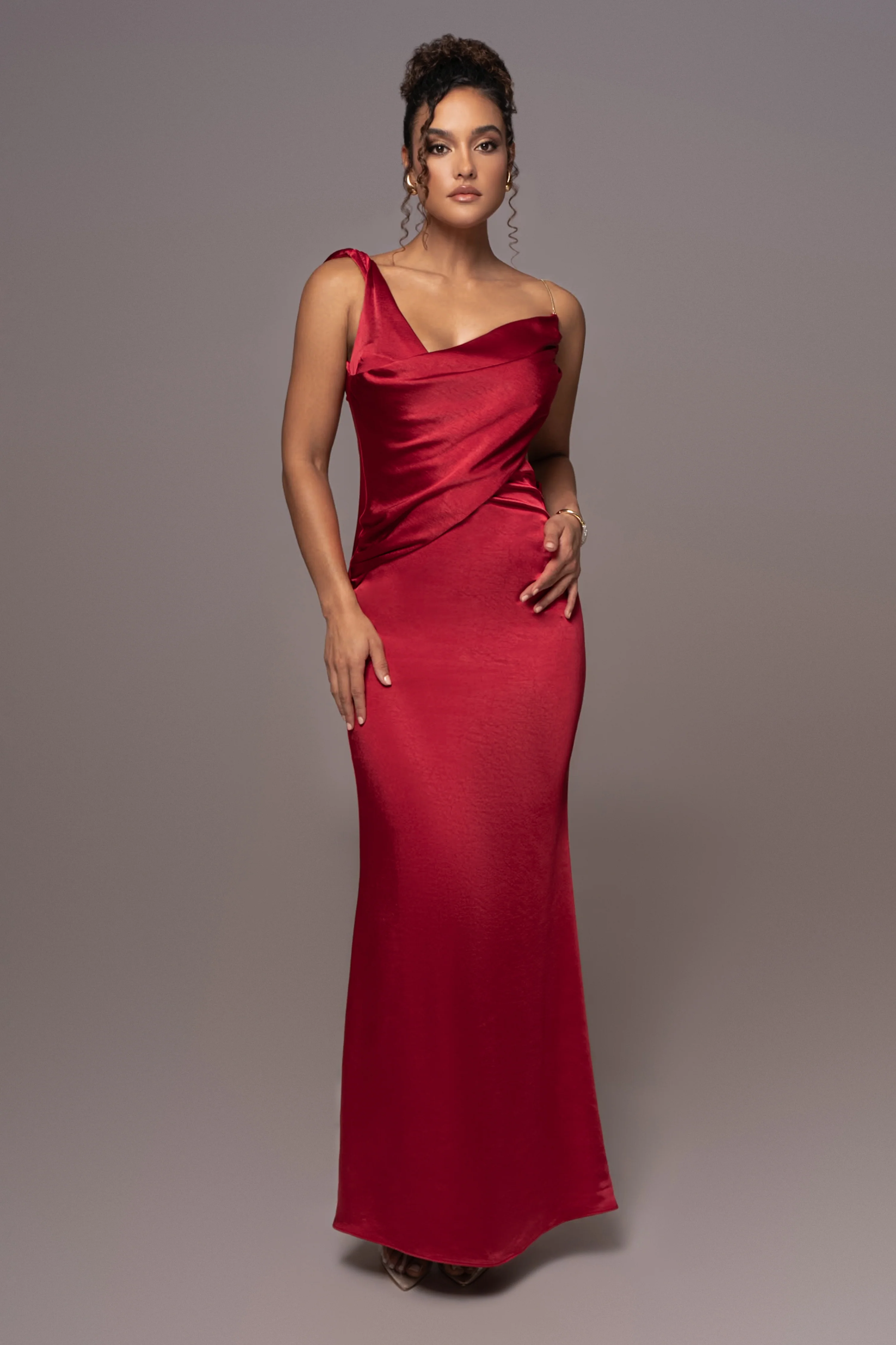 Red Satin Belle Maxi Dress - Image 3
