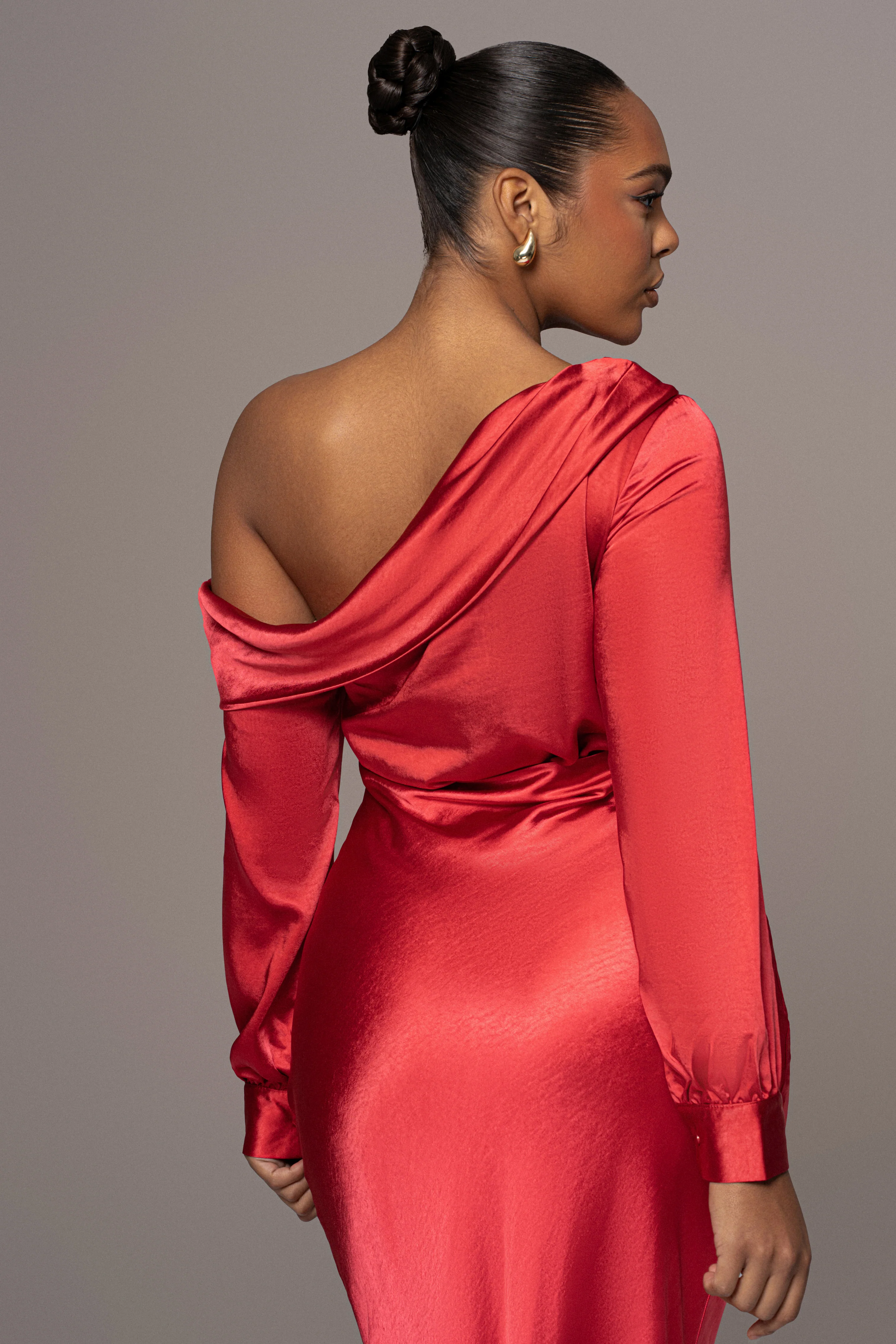 Red Satin Rima Asymmetrical Bodysuit - Image 12