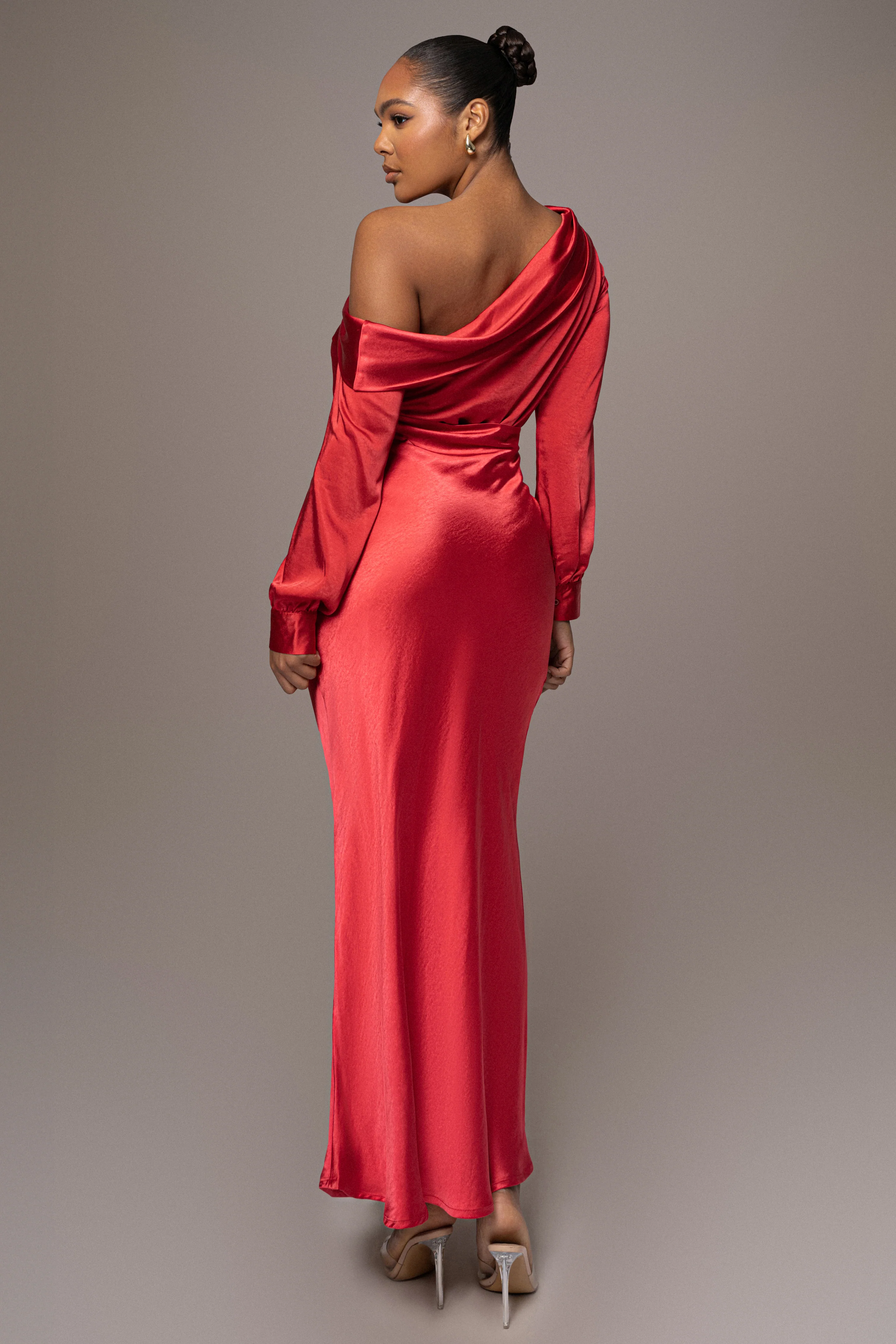 Red Satin Rima Asymmetrical Bodysuit - Image 13