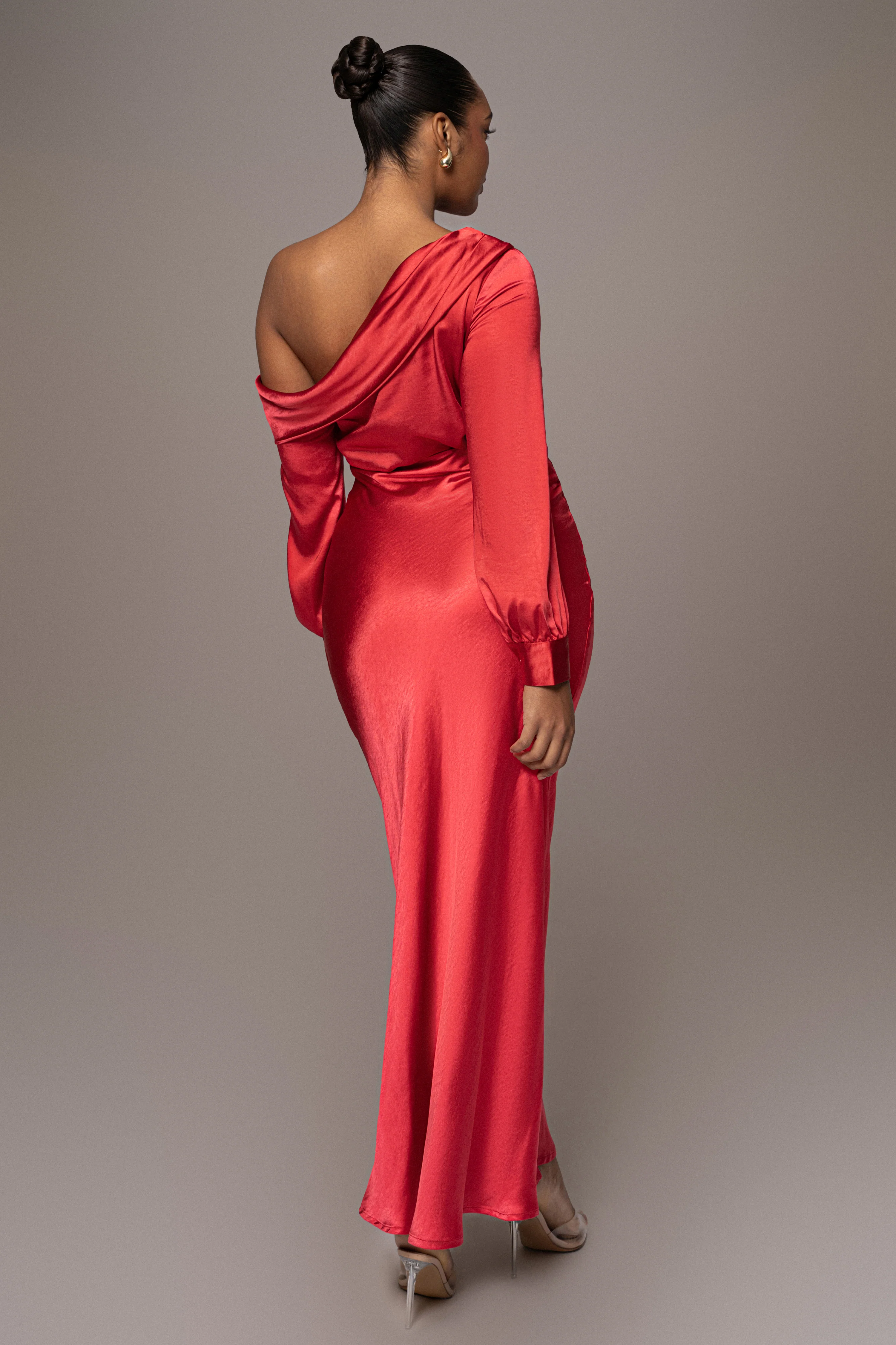Red Satin Rima Asymmetrical Bodysuit - Image 5