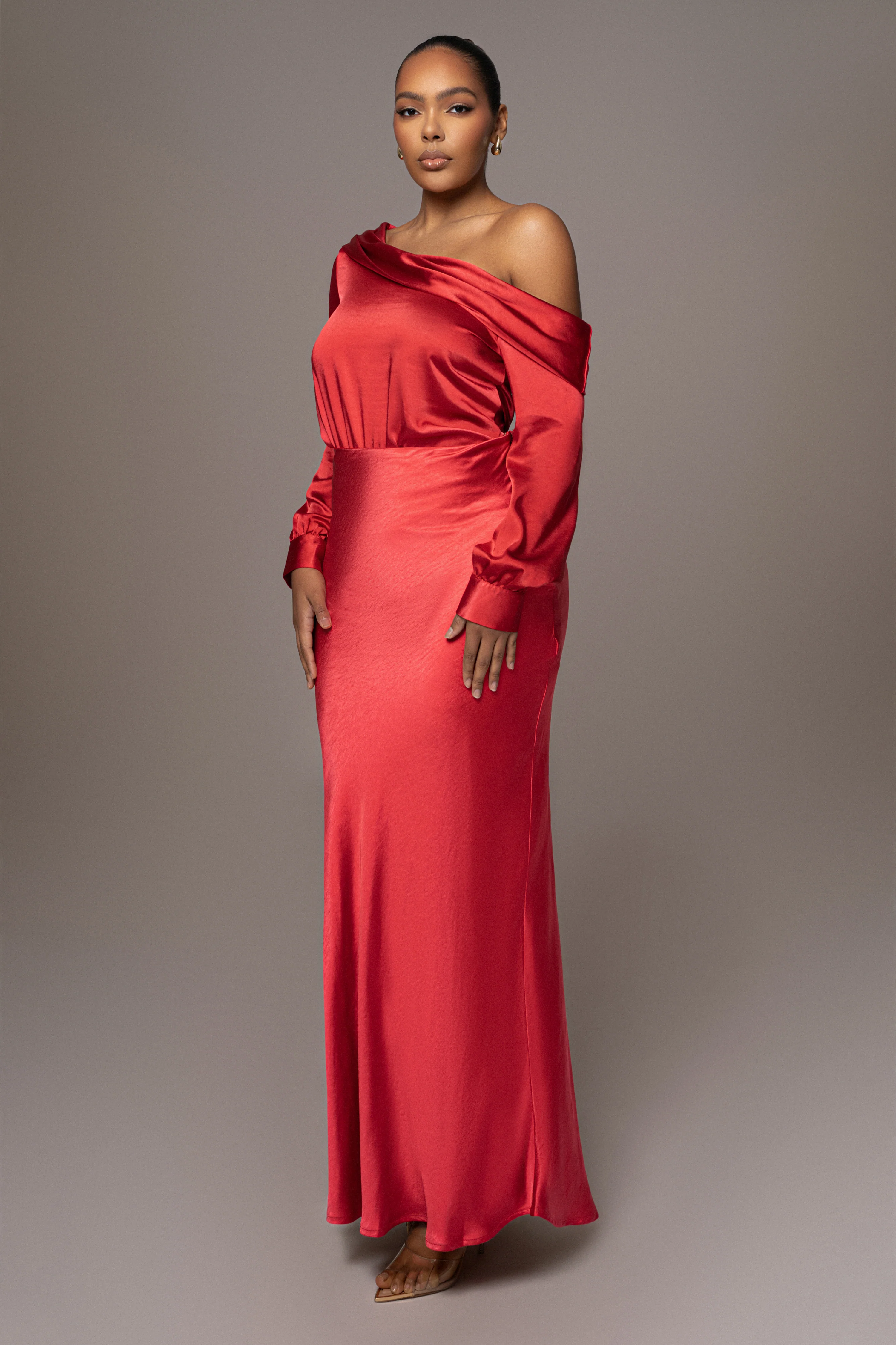 Red Satin Rima Asymmetrical Bodysuit - Image 8