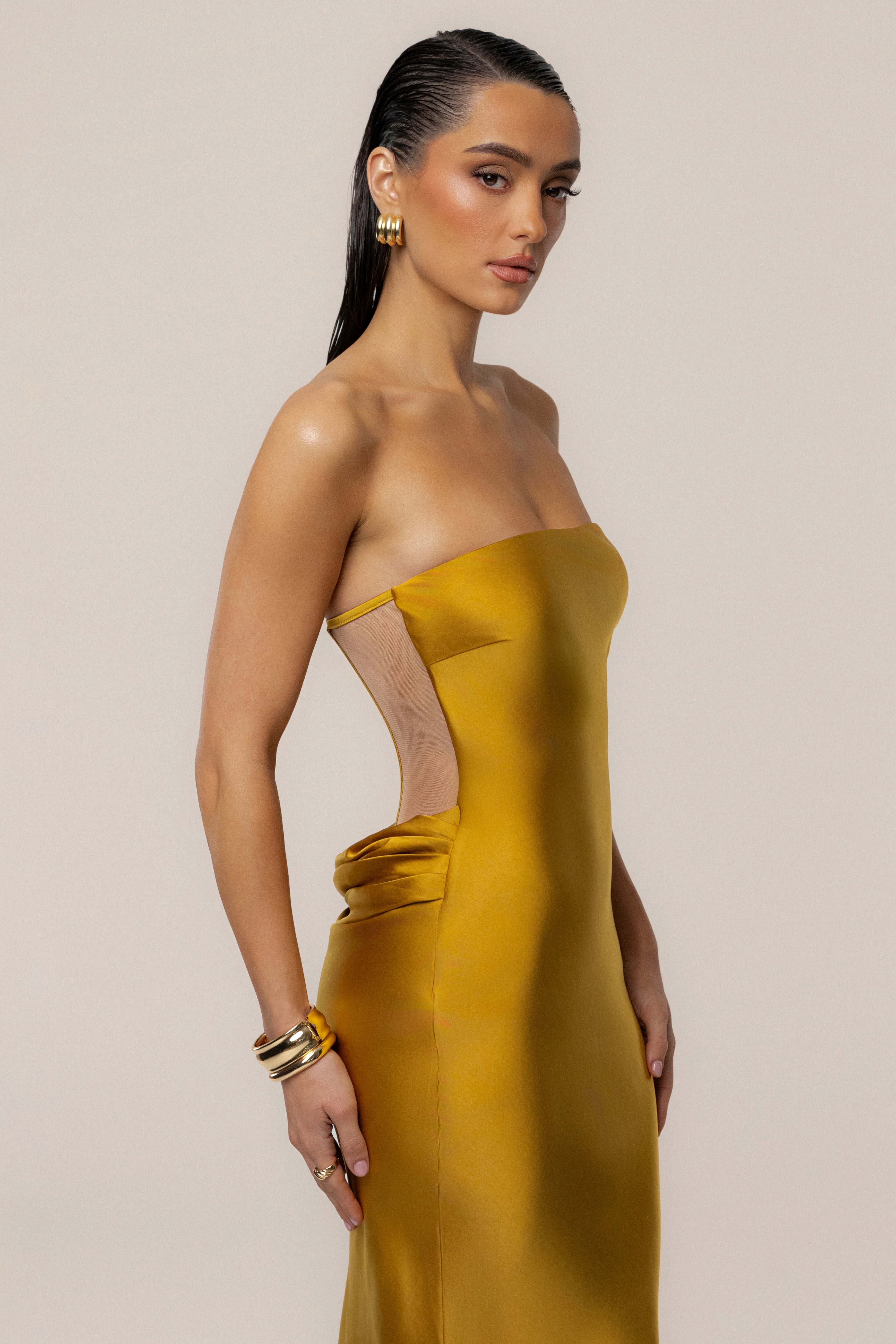 Gold Regal Rising Satin Maxi Dress - Image 3