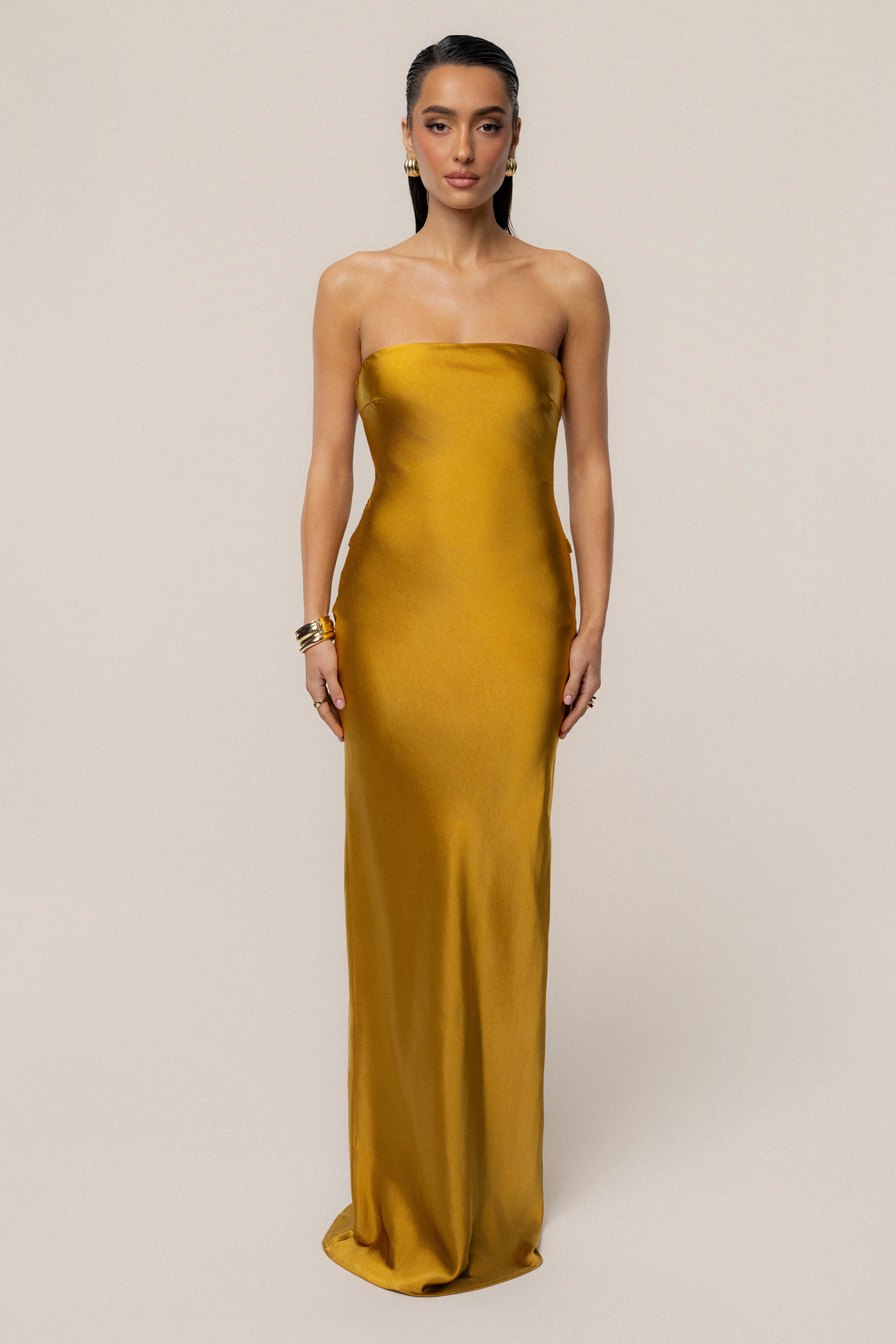 Gold Regal Rising Satin Maxi Dress - Image 4