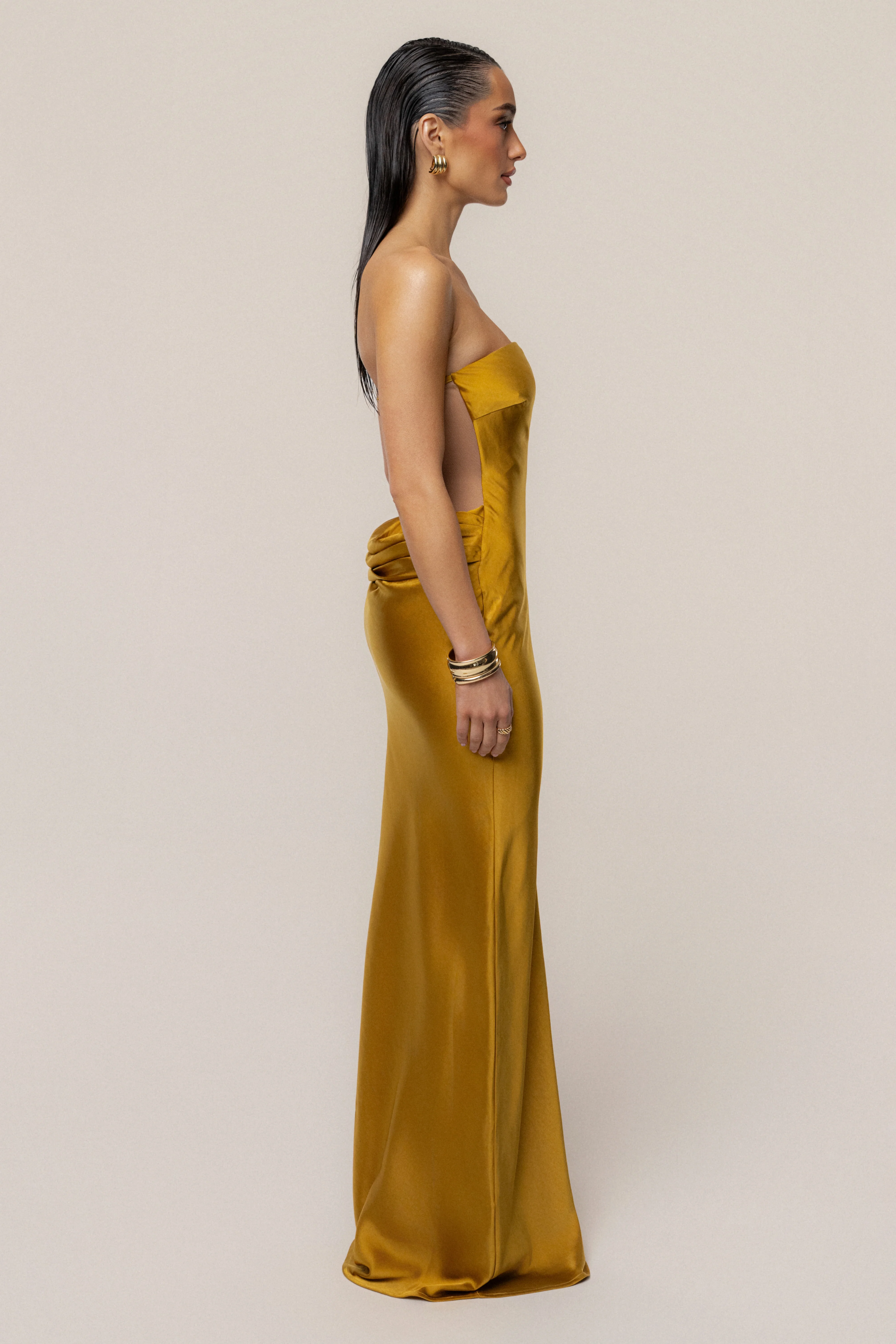 Gold Regal Rising Satin Maxi Dress - Image 6
