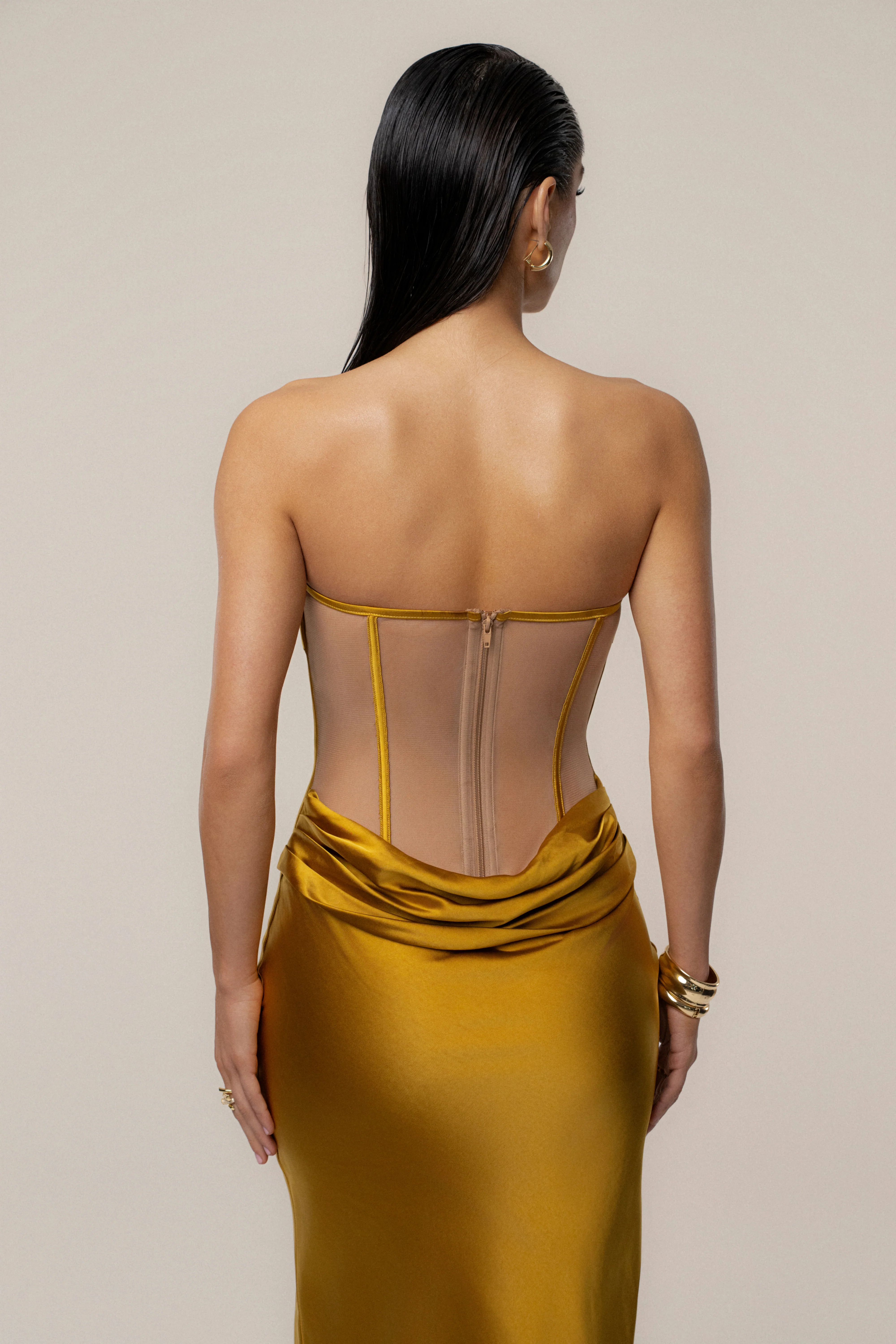 Gold Regal Rising Satin Maxi Dress - Image 7