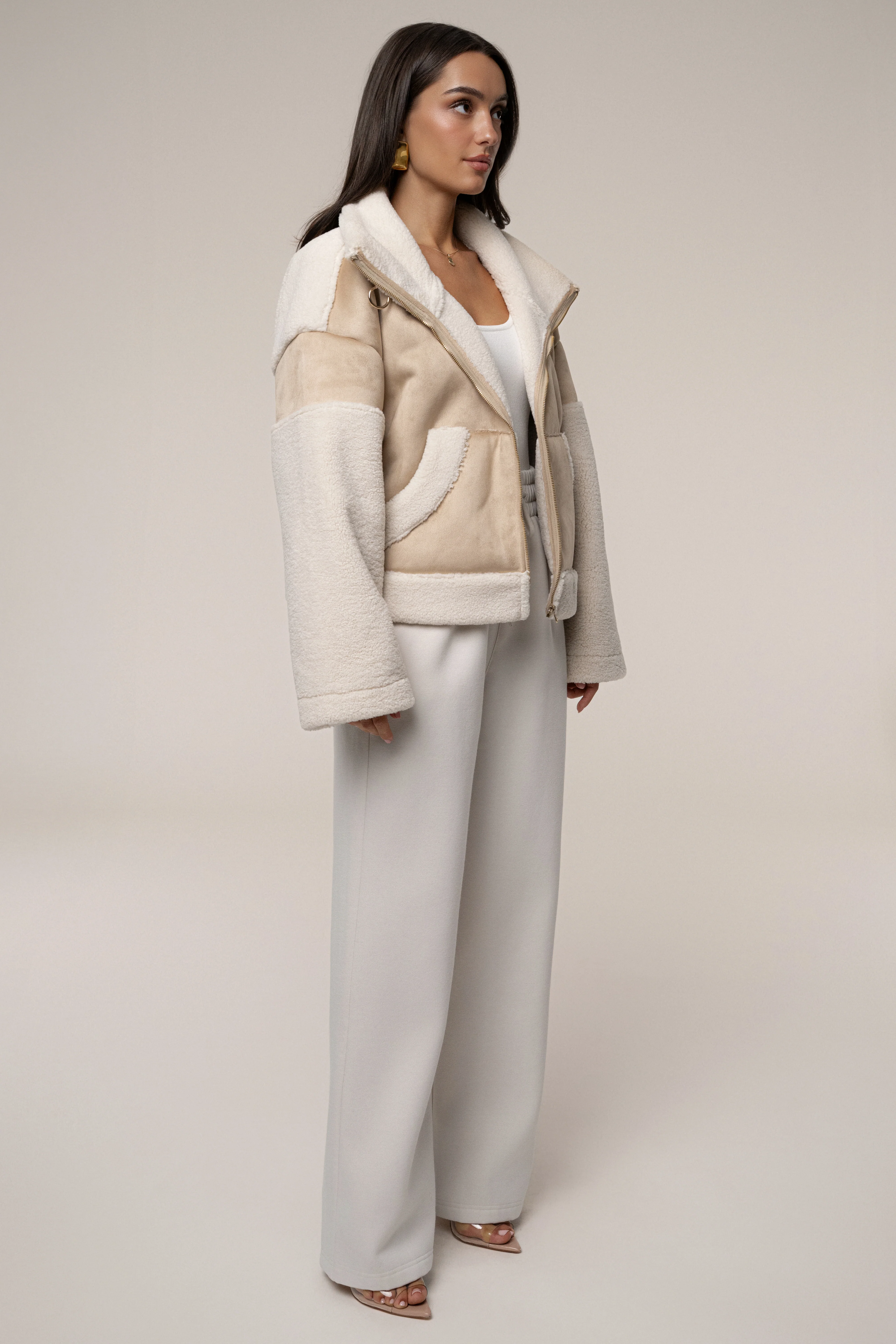 Sand Suede And Sherpa Jacket - Image 11