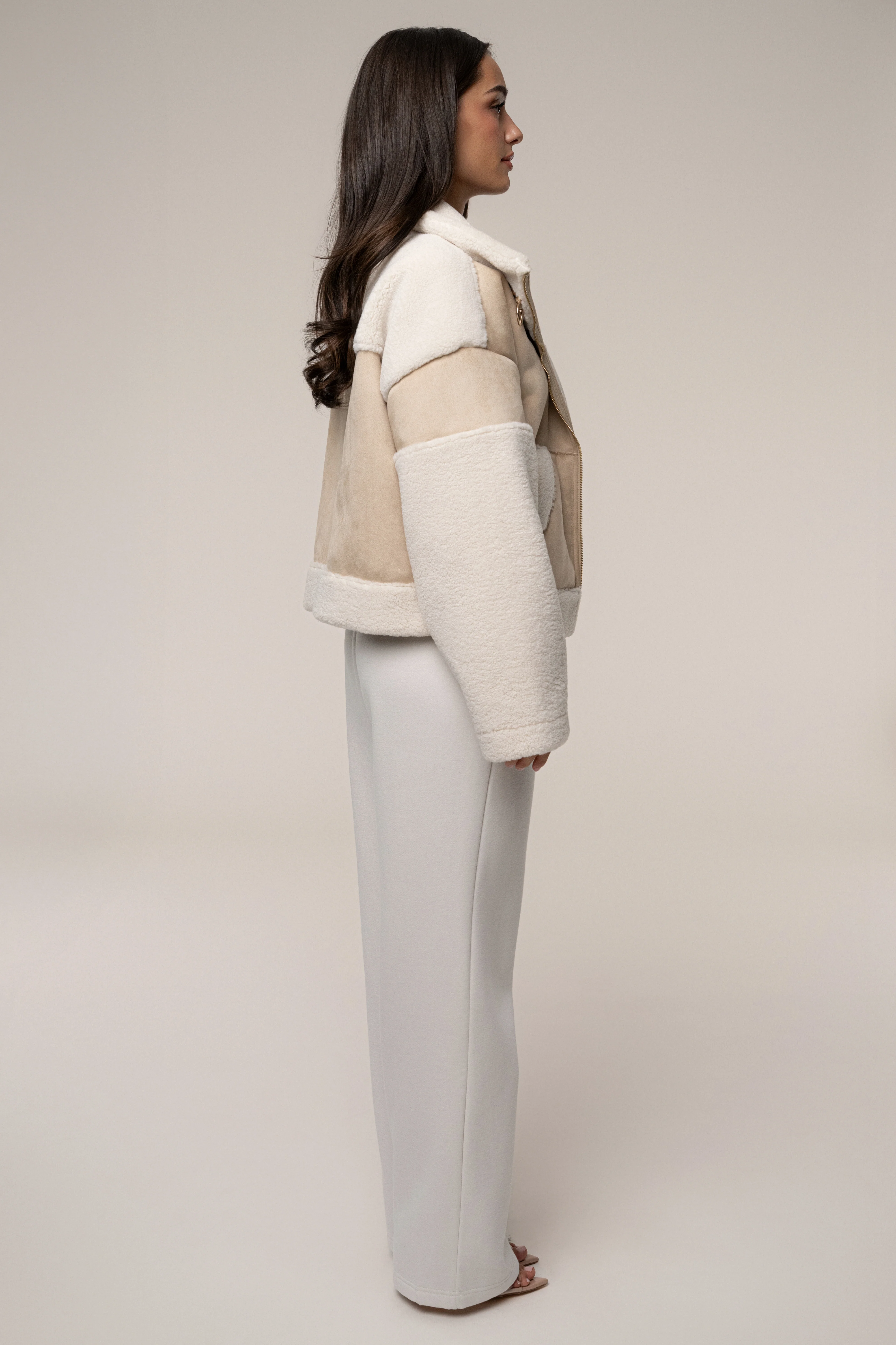 Sand Suede And Sherpa Jacket - Image 12