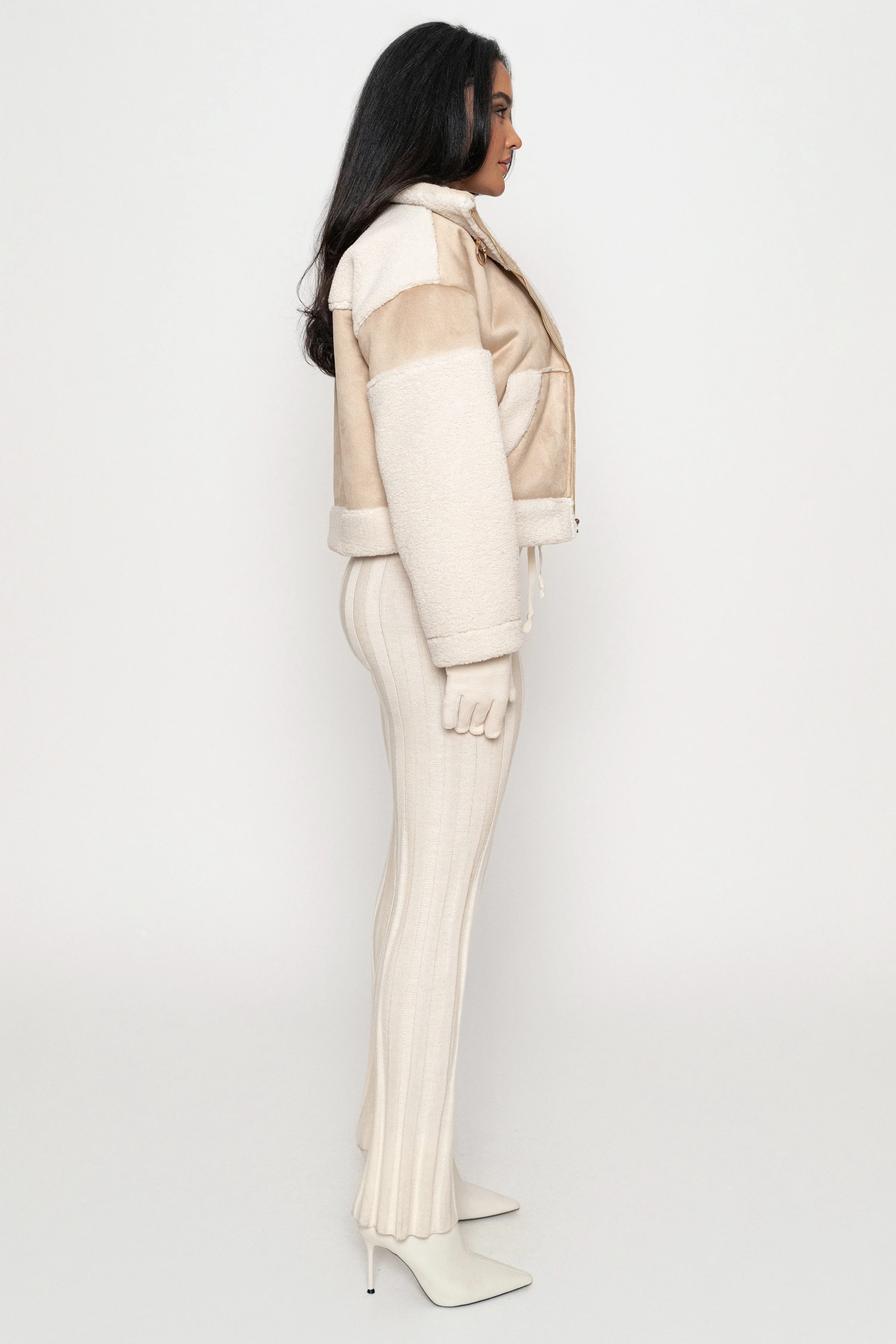 Sand Suede And Sherpa Jacket - Image 13