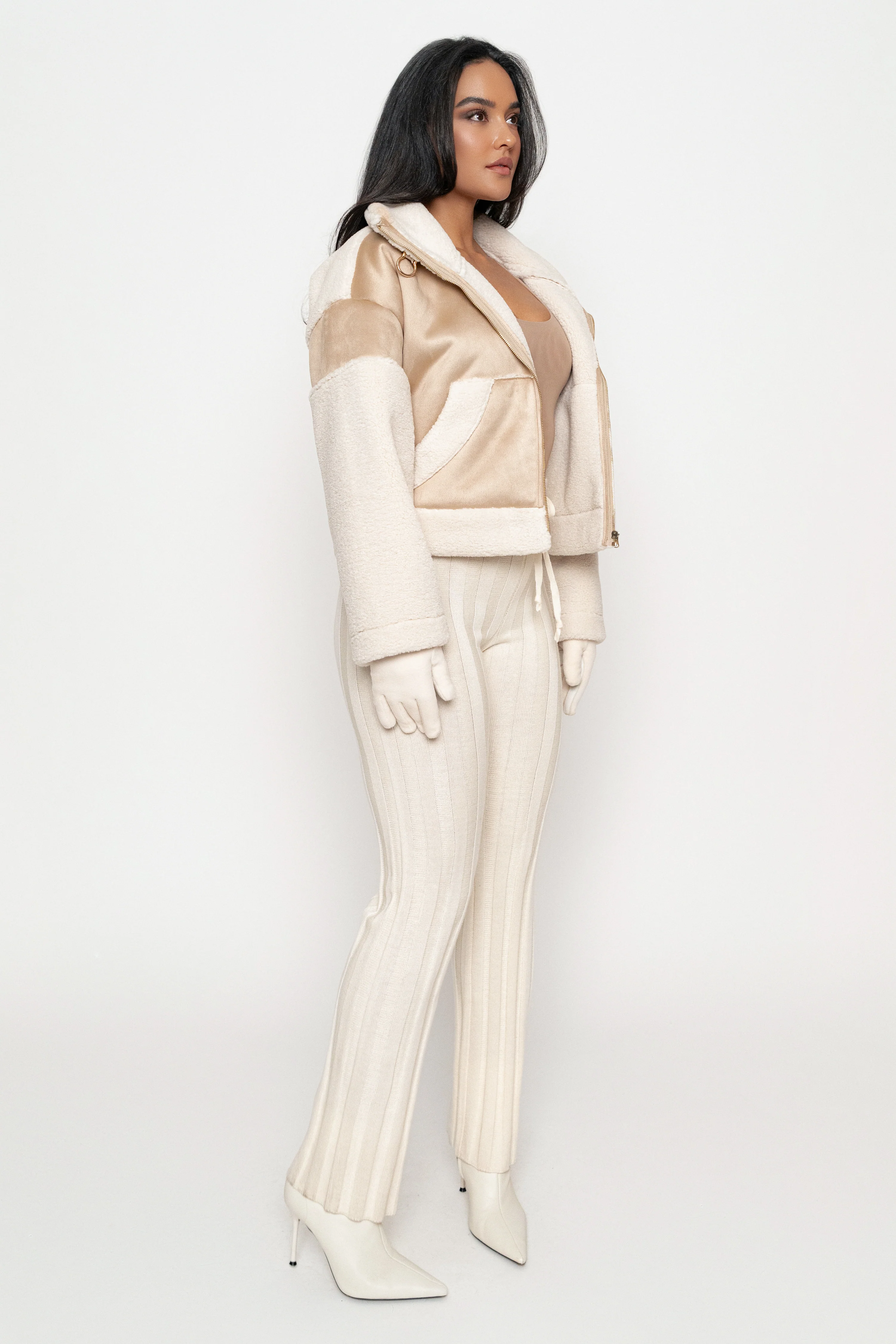 Sand Suede And Sherpa Jacket - Image 16