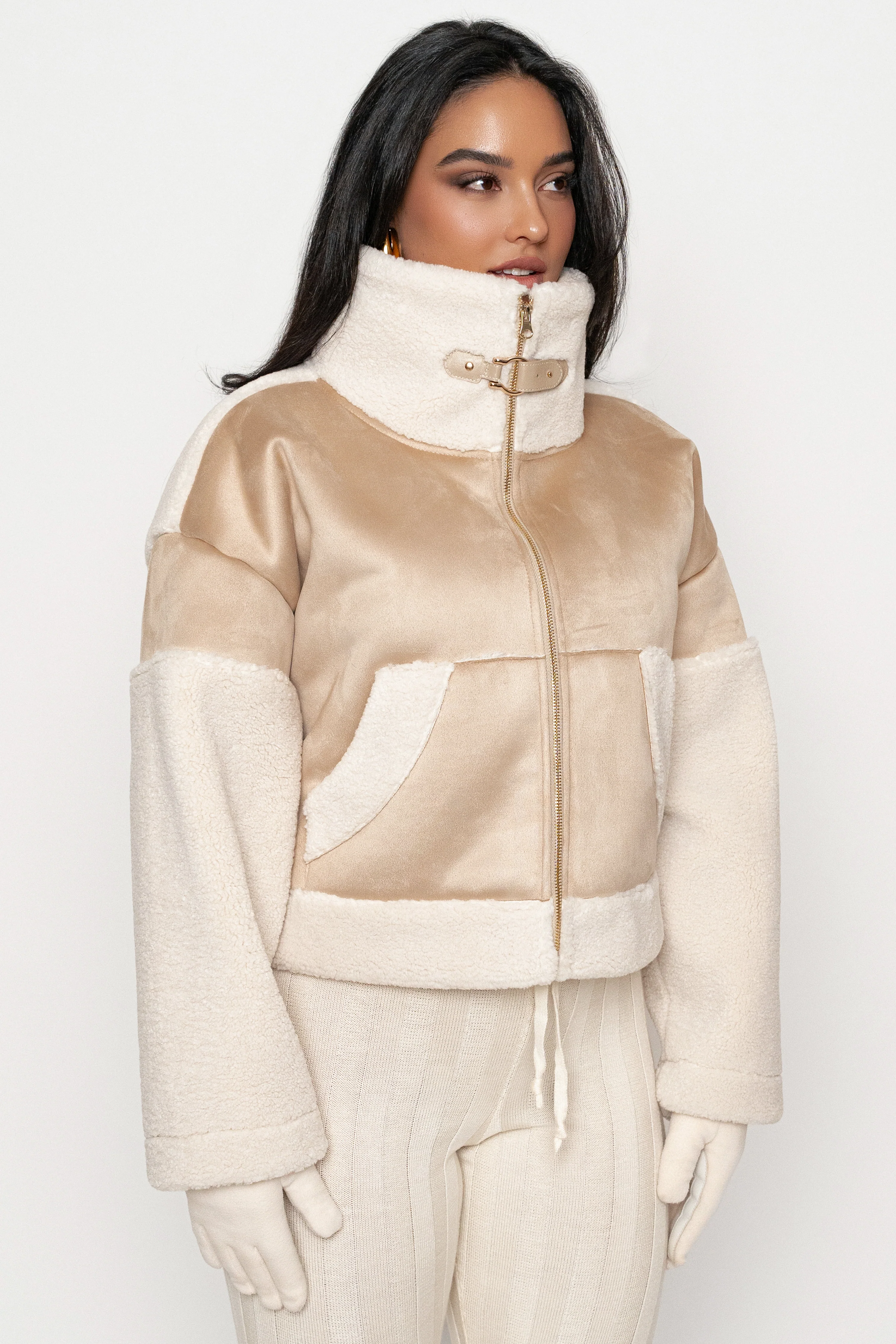 Sand Suede And Sherpa Jacket - Image 5