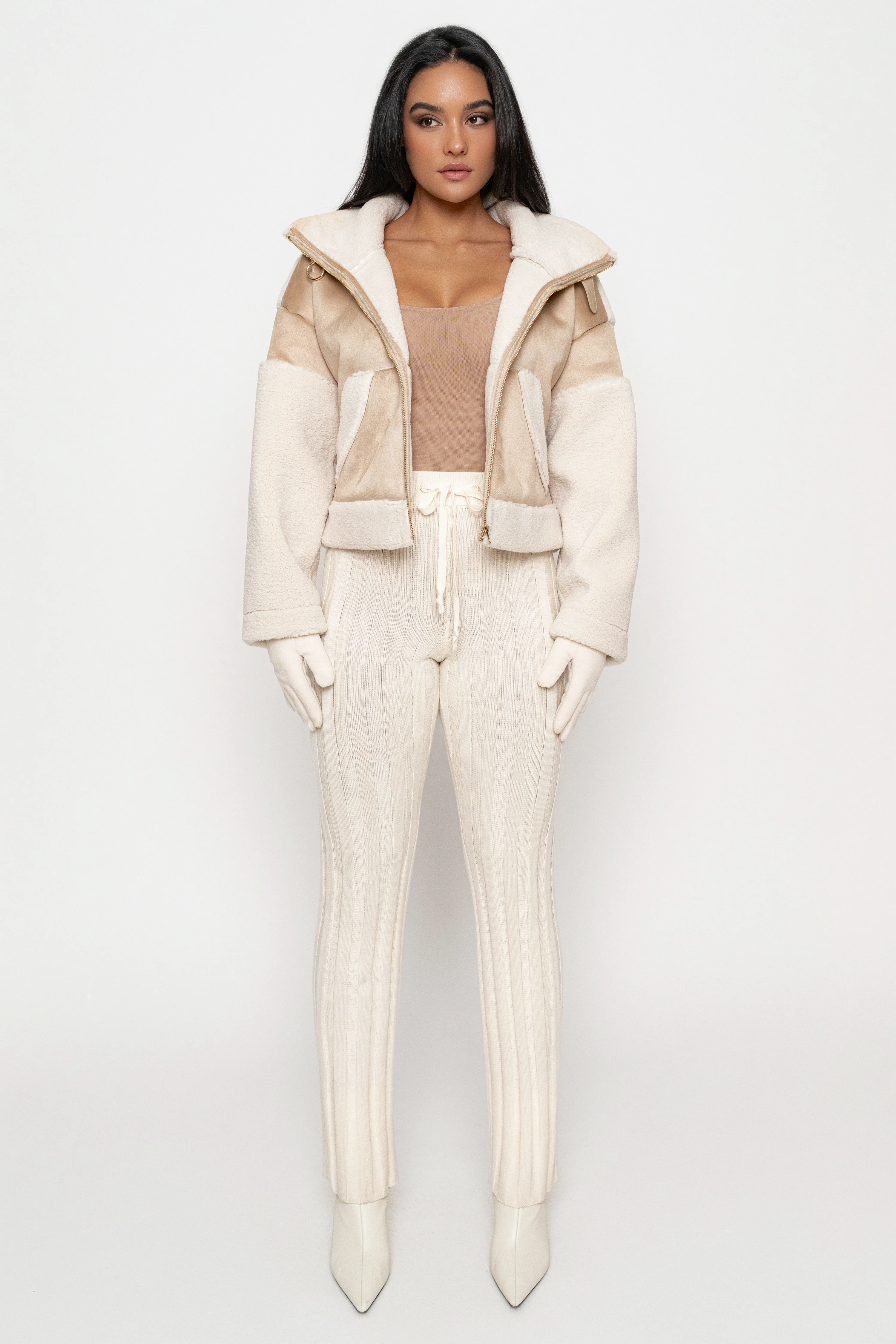 Sand Suede And Sherpa Jacket - Image 8