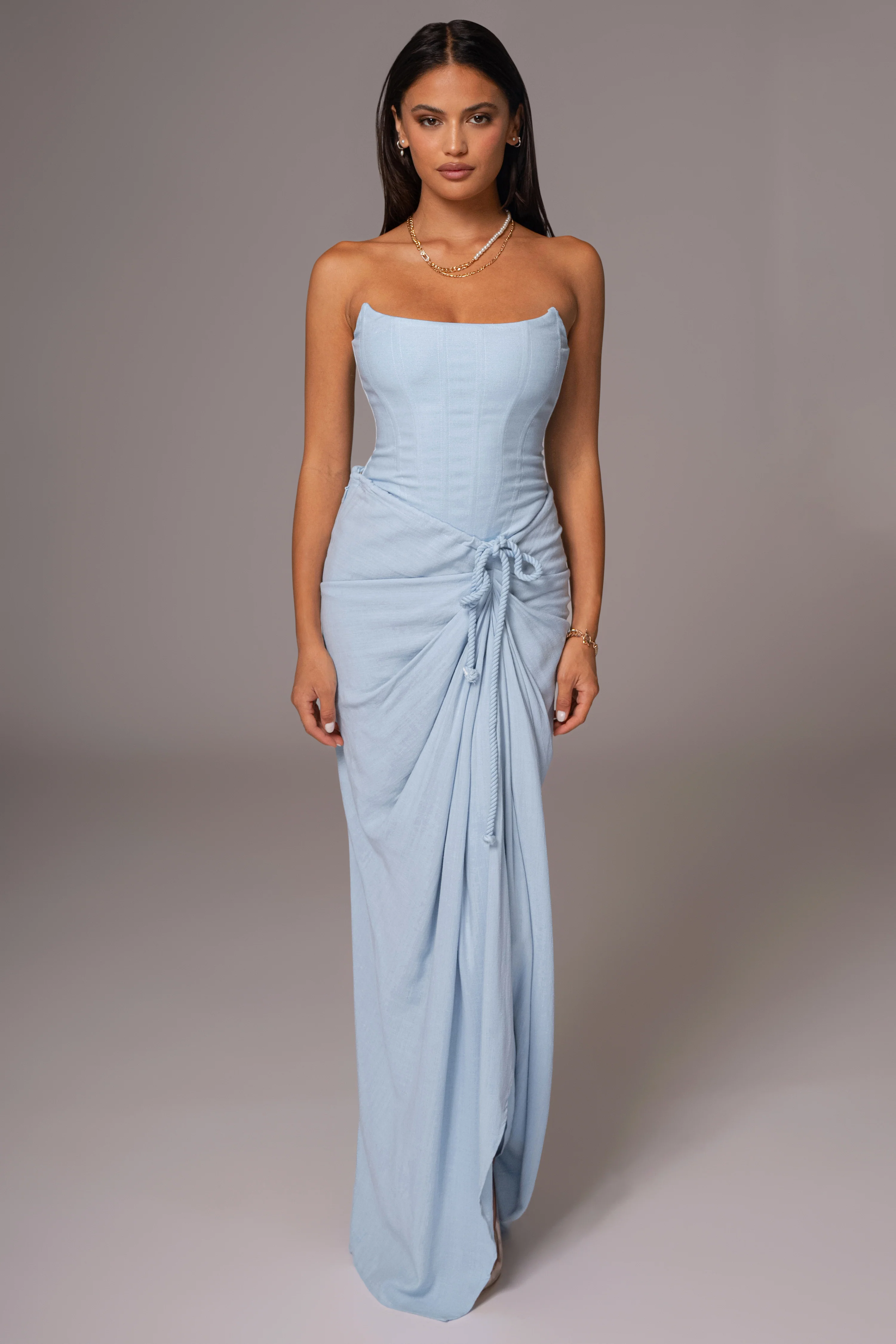 Sky Blue Noelia Linen Slit Skirt - Image 3