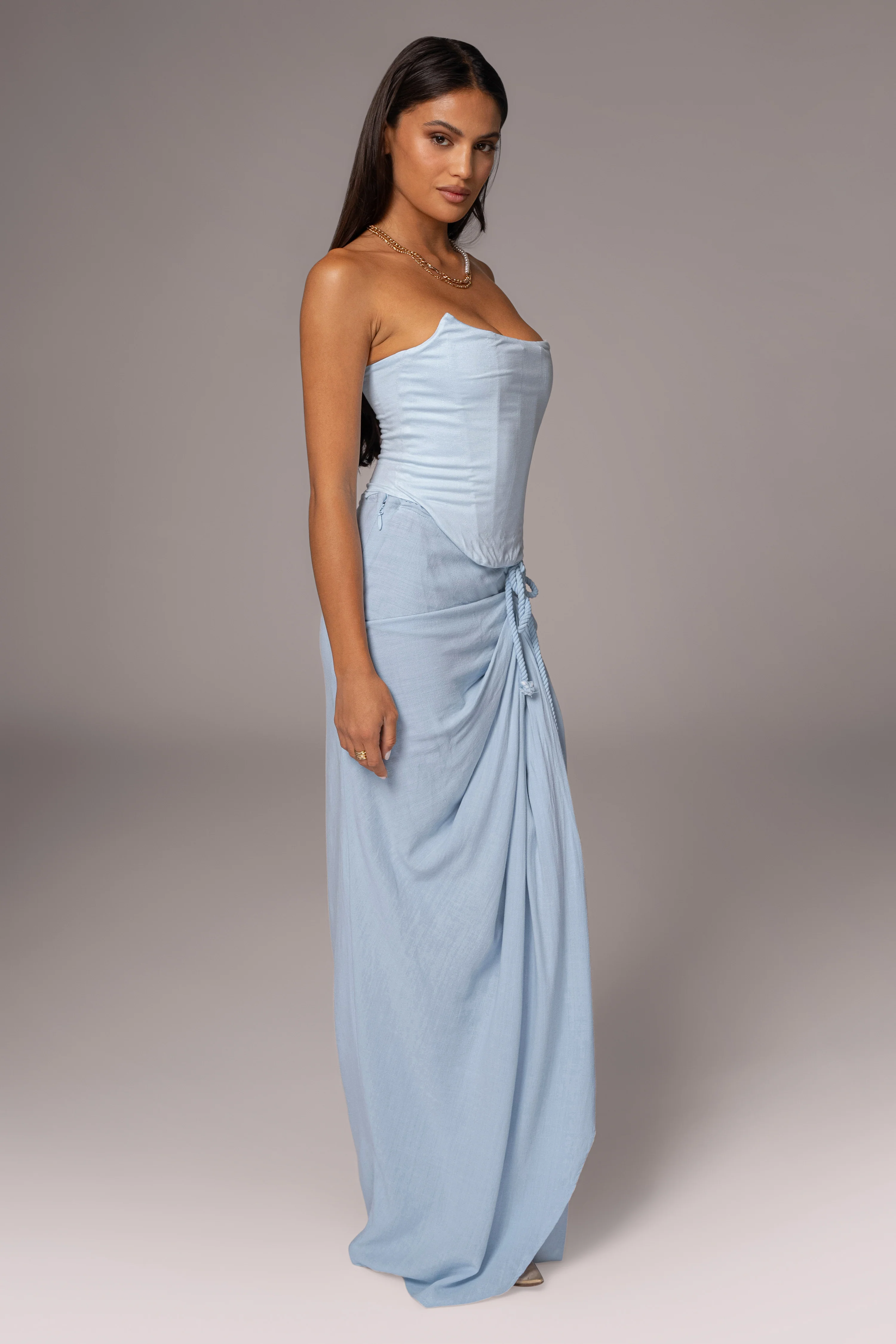 Sky Blue Noelia Linen Slit Skirt - Image 6
