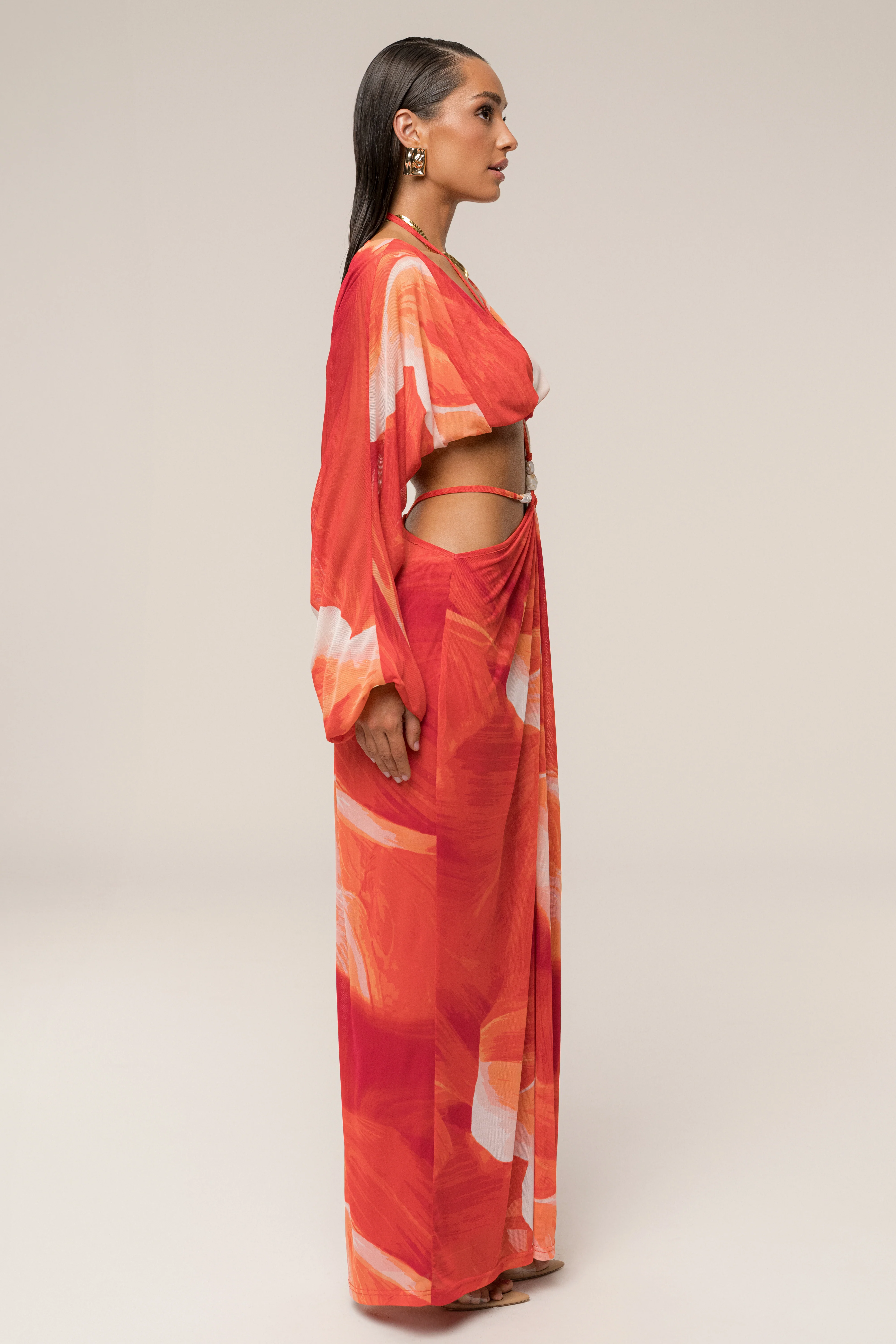 Sunset Red Hera Draped Maxi Skirt - Image 10