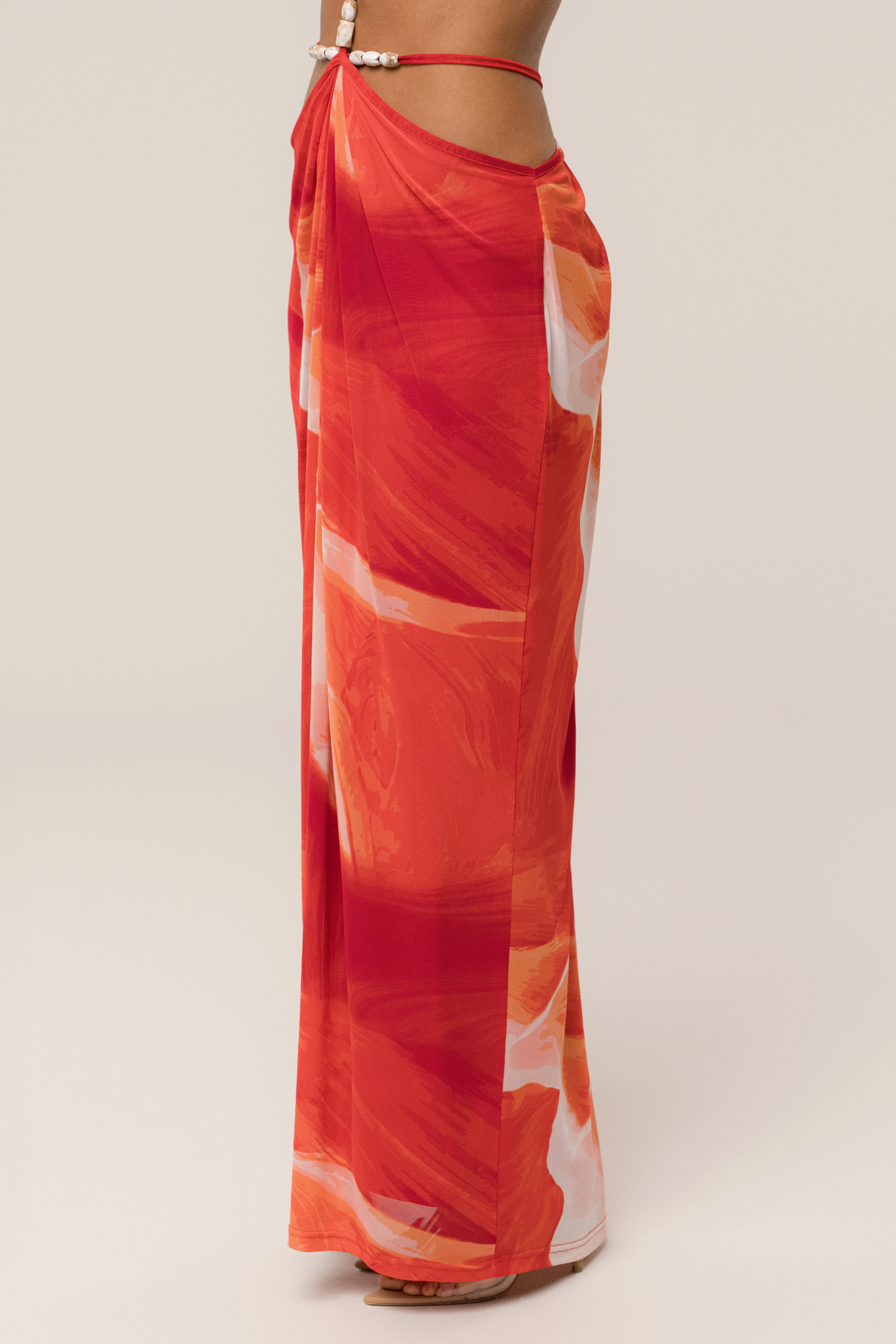 Sunset Red Hera Draped Maxi Skirt - Image 11