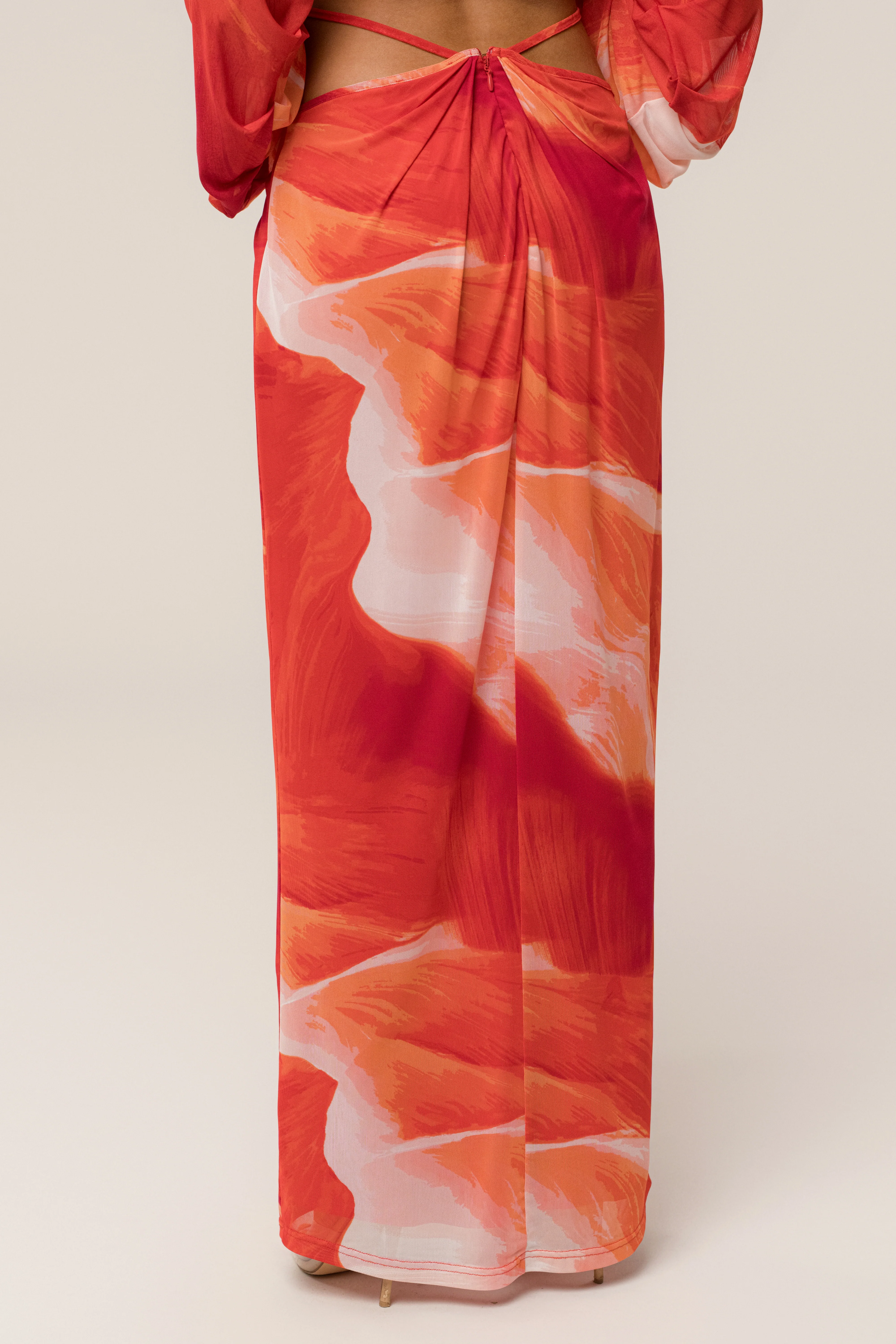 Sunset Red Hera Draped Maxi Skirt - Image 12