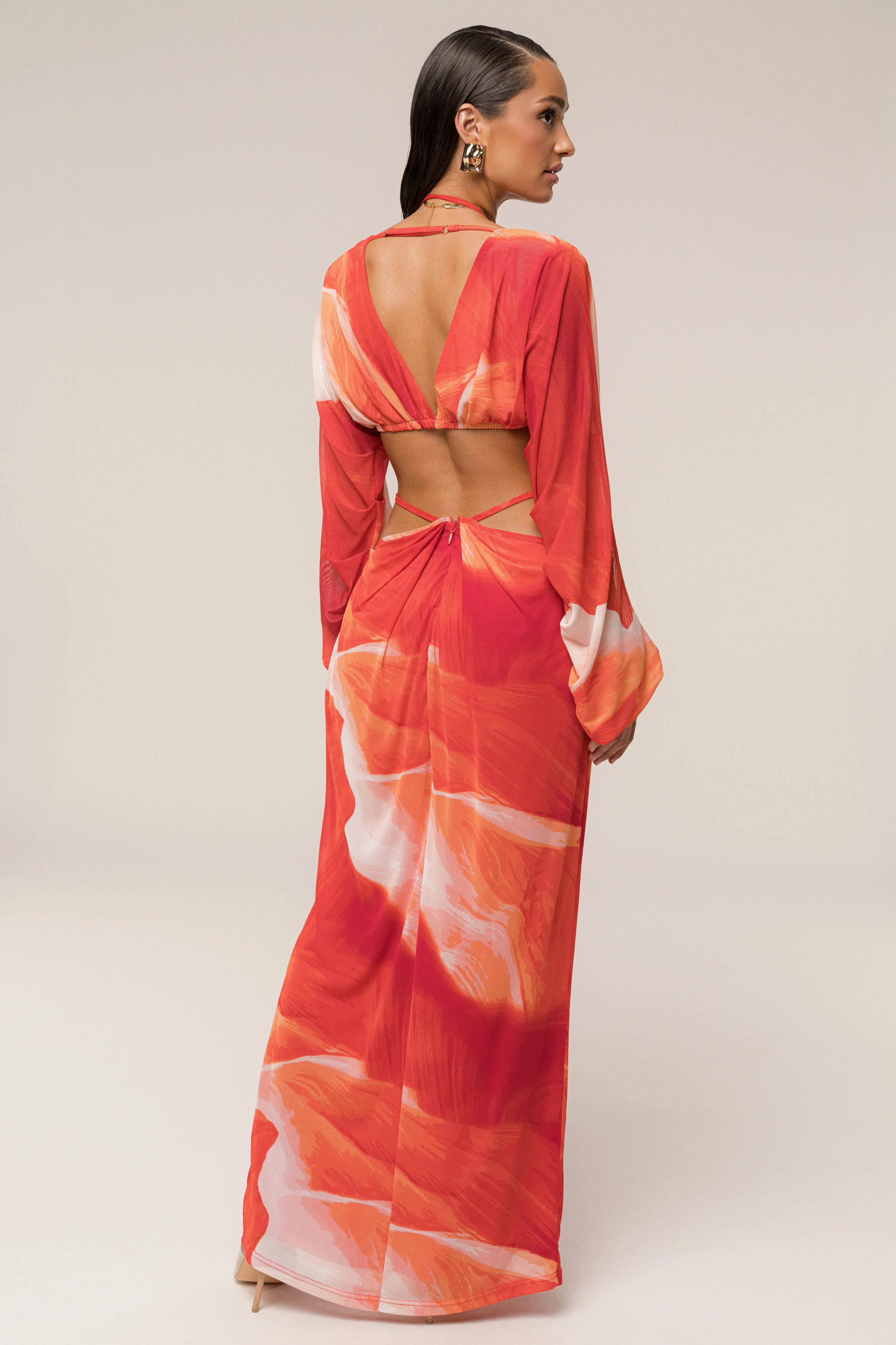 Sunset Red Hera Draped Maxi Skirt - Image 13